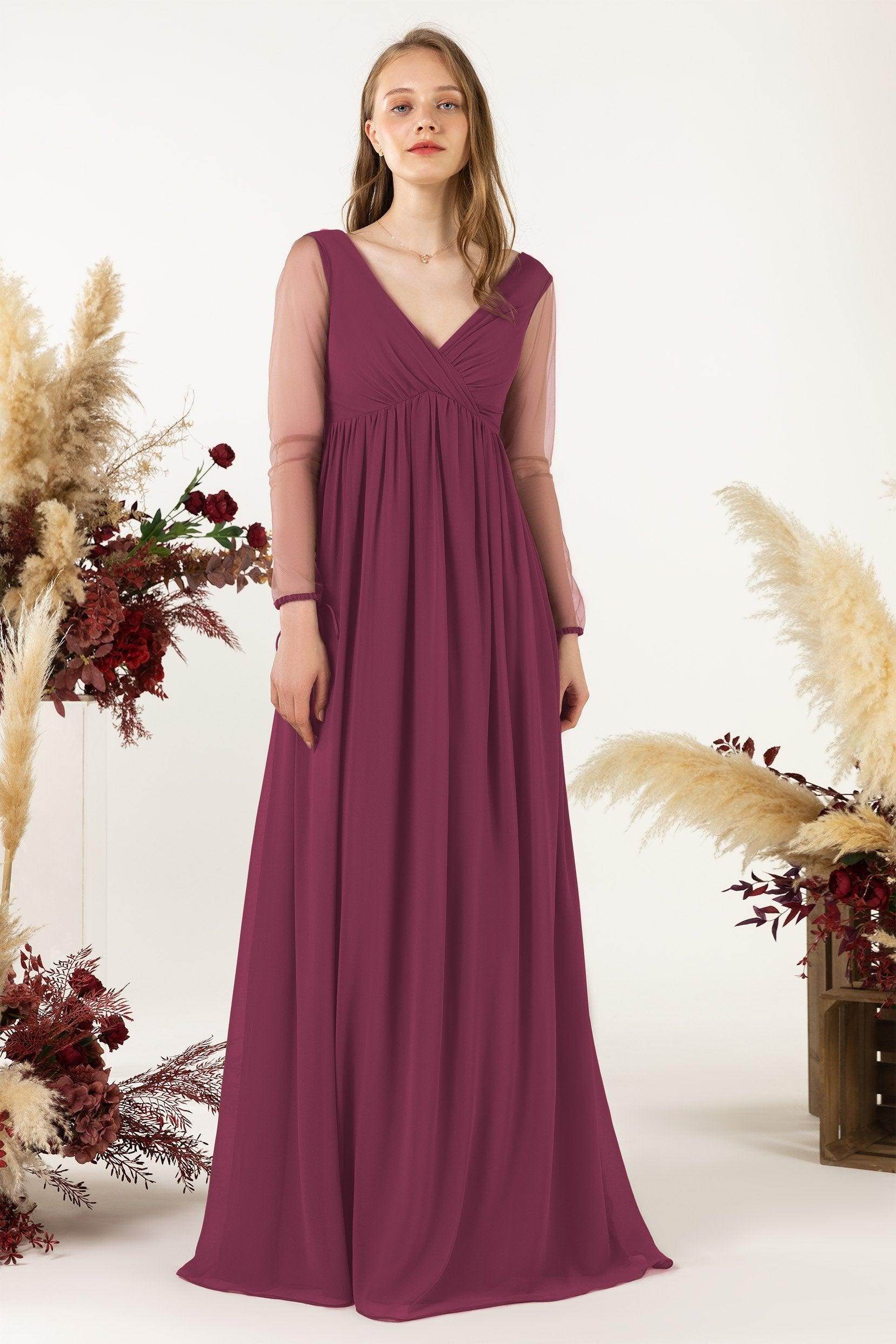 A-Line Sweep-Brush Train Chiffon Bridesmaid Dress CB0461