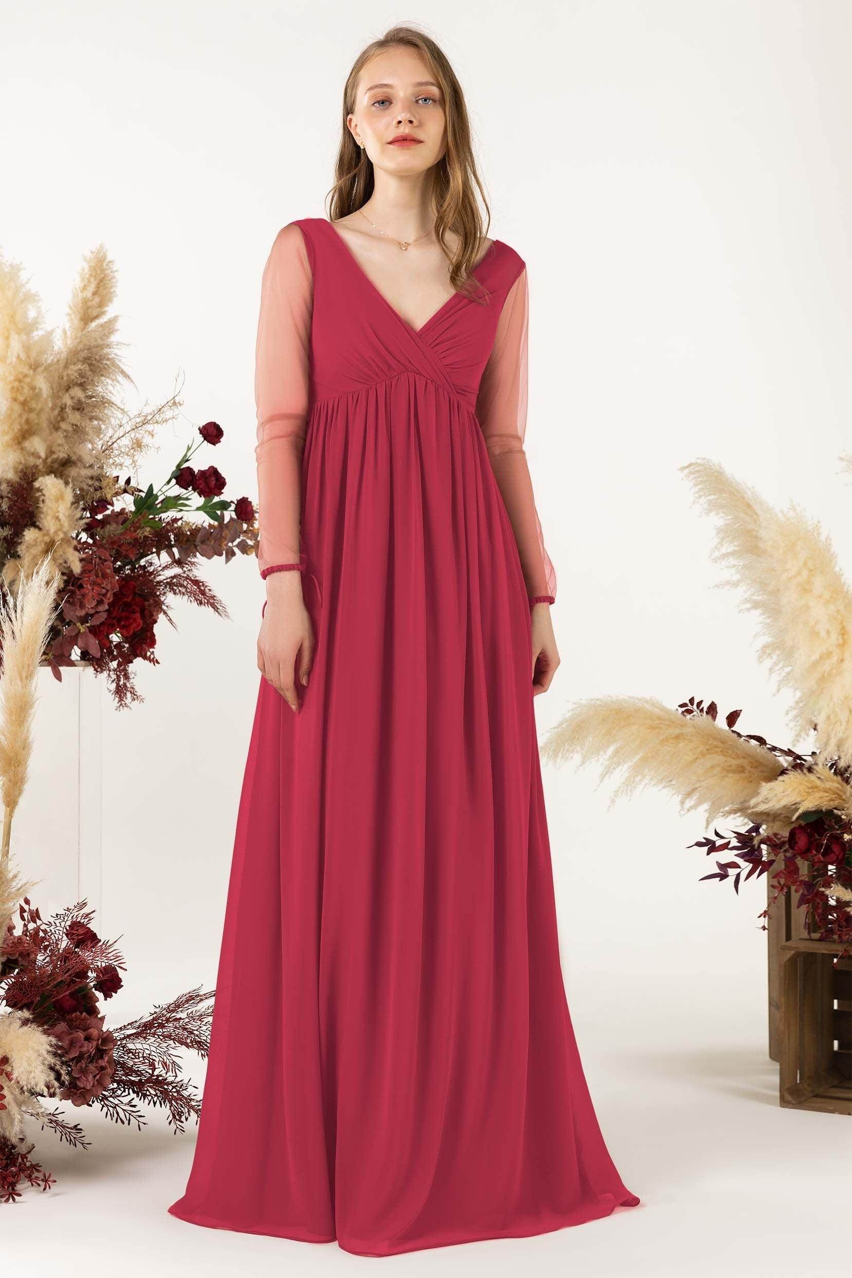 A-Line Sweep-Brush Train Chiffon Bridesmaid Dress CB0461