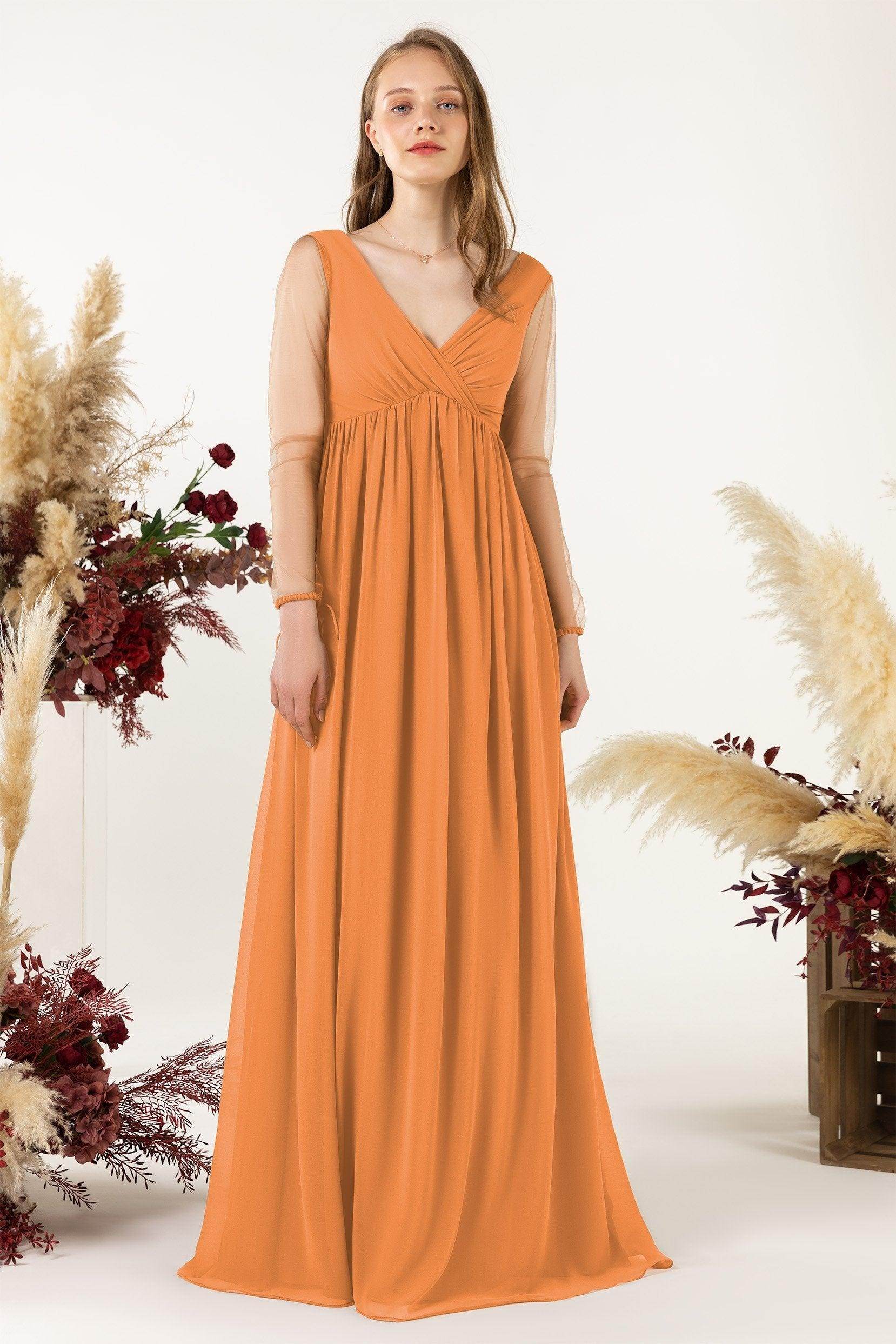 A-Line Sweep-Brush Train Chiffon Bridesmaid Dress CB0461