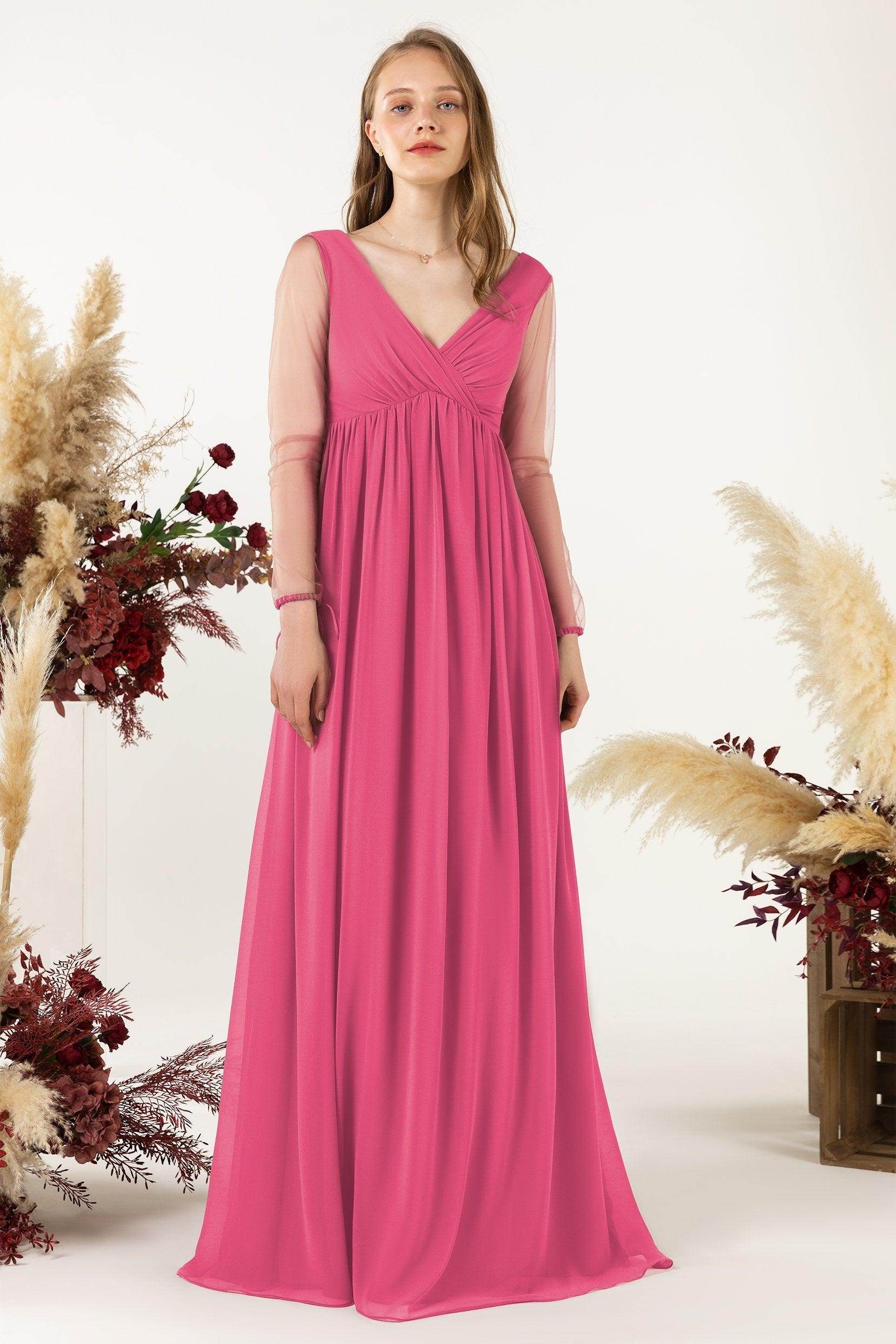 A-Line Sweep-Brush Train Chiffon Bridesmaid Dress CB0461