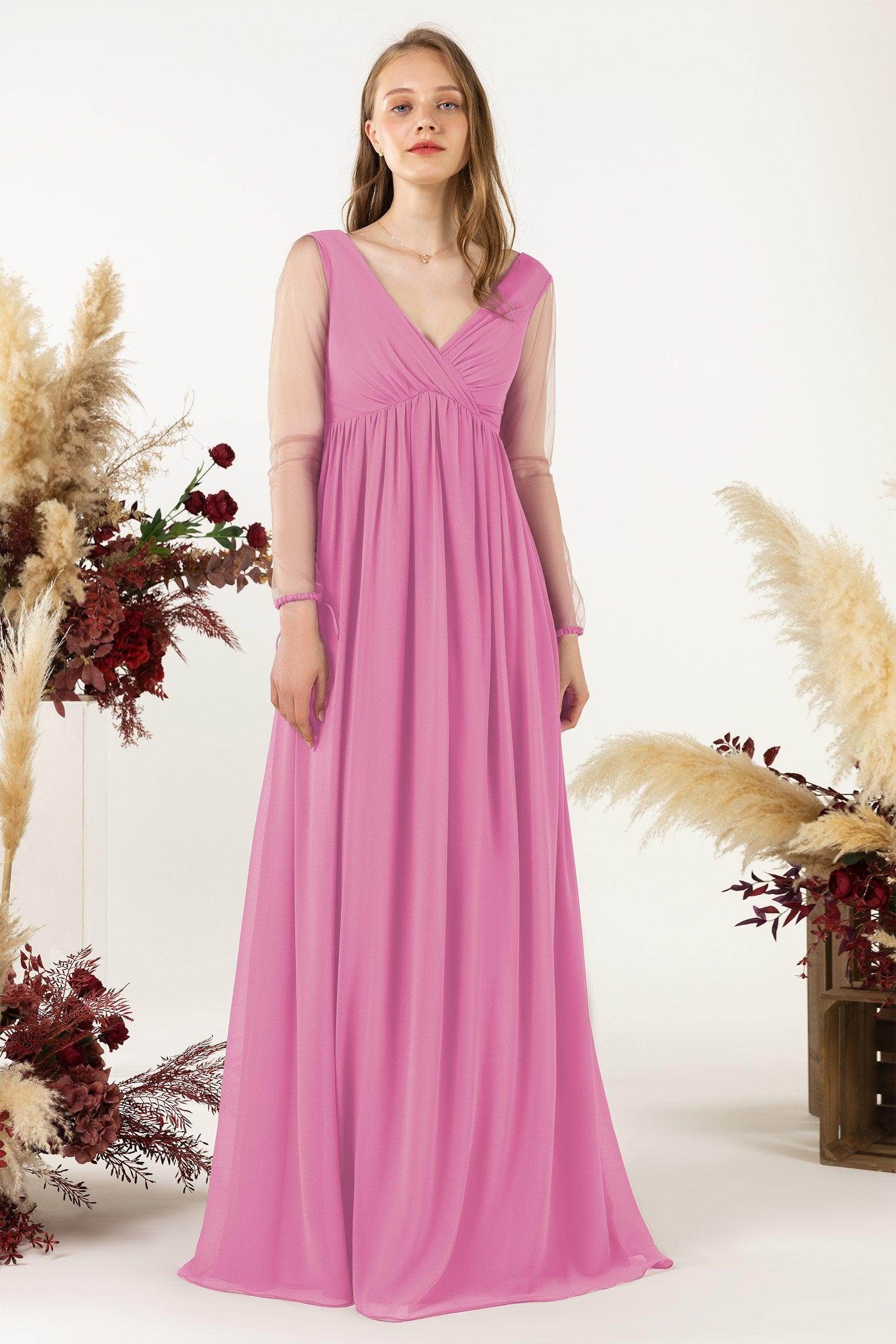 A-Line Sweep-Brush Train Chiffon Bridesmaid Dress CB0461