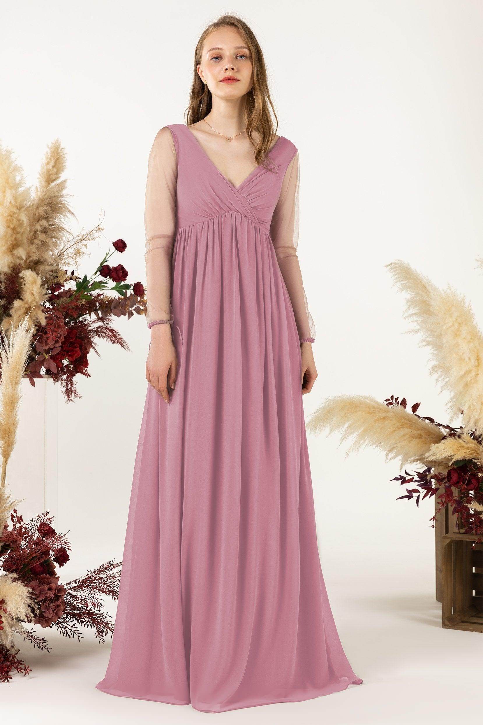 A-Line Sweep-Brush Train Chiffon Bridesmaid Dress CB0461
