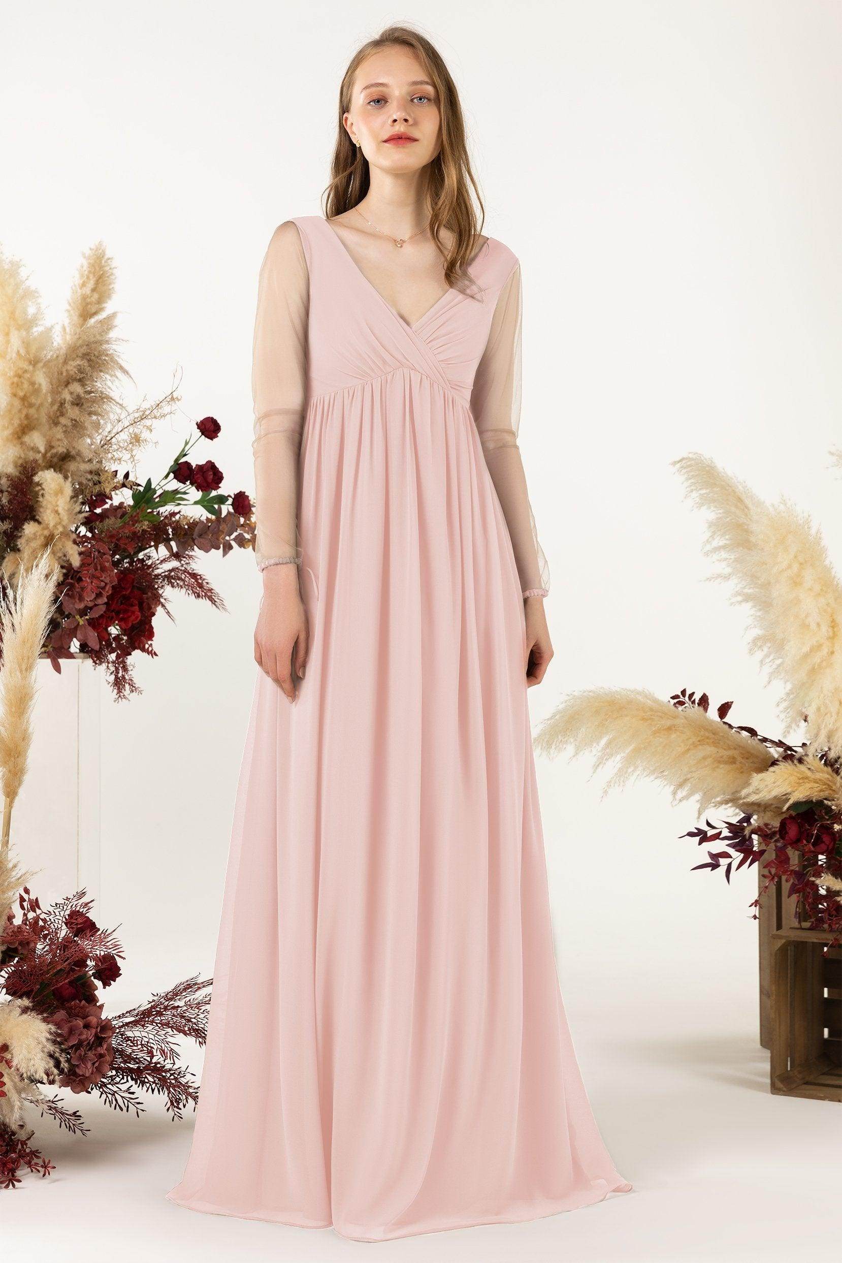 A-Line Sweep-Brush Train Chiffon Bridesmaid Dress CB0461
