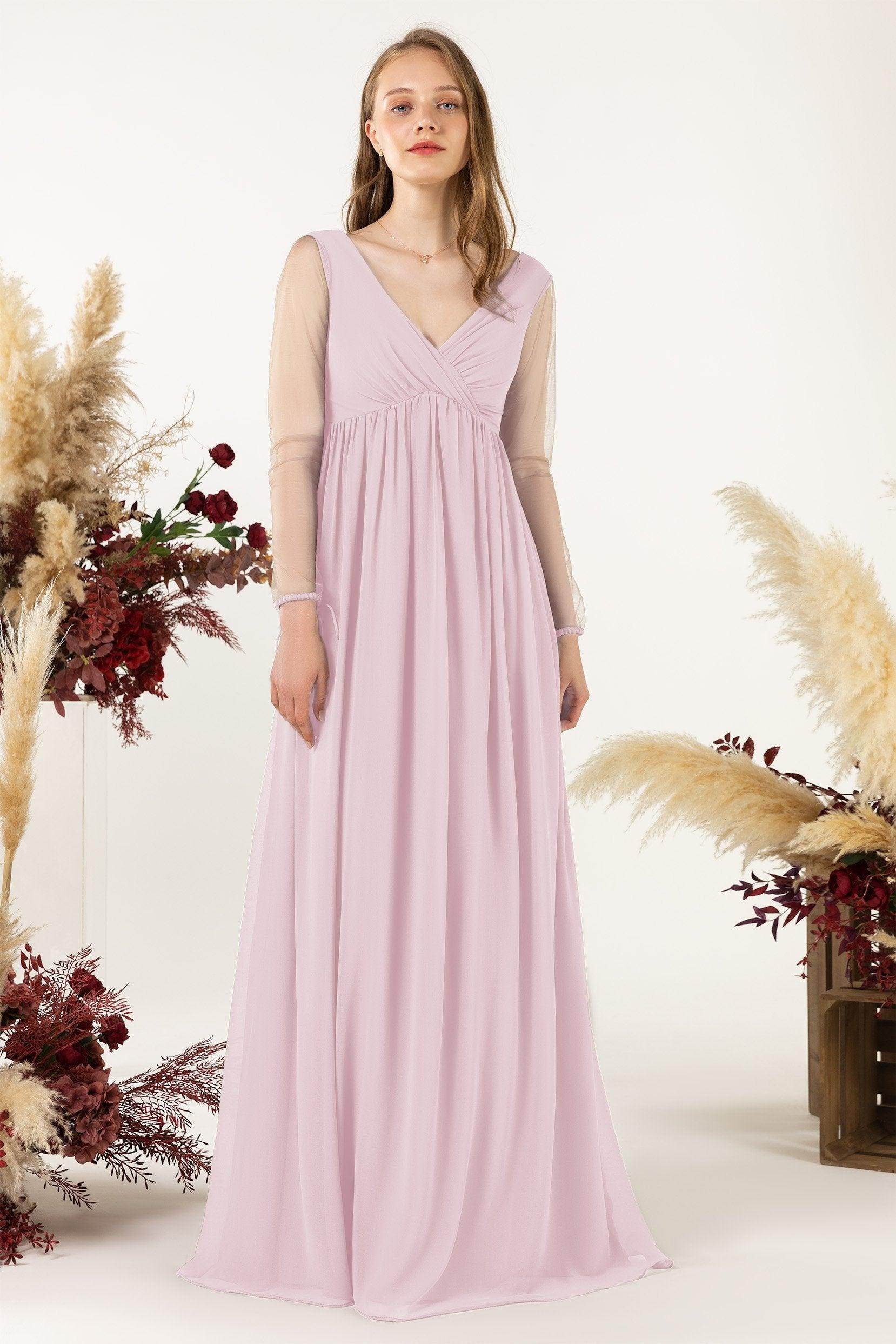 A-Line Sweep-Brush Train Chiffon Bridesmaid Dress CB0461