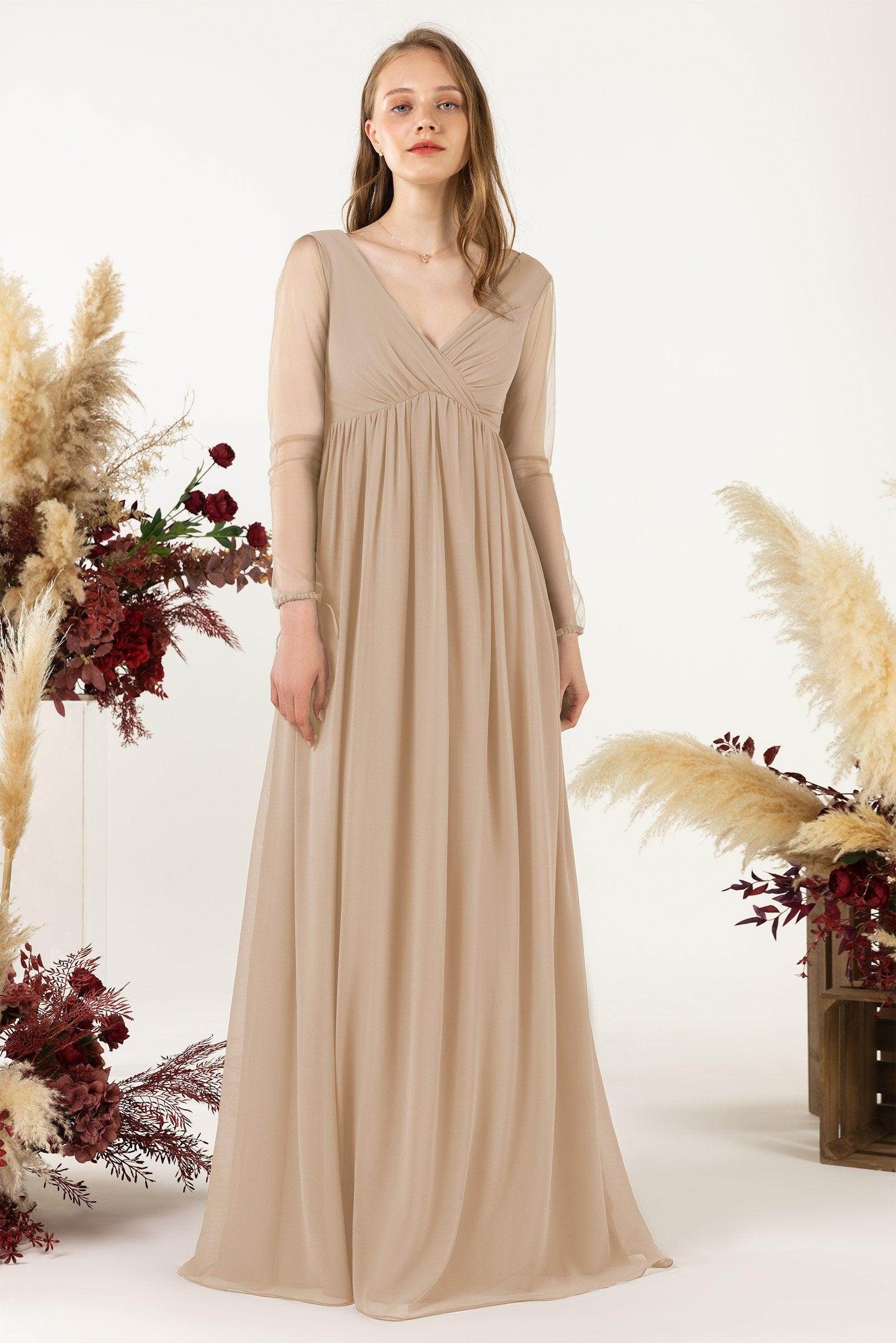A-Line Sweep-Brush Train Chiffon Bridesmaid Dress CB0461