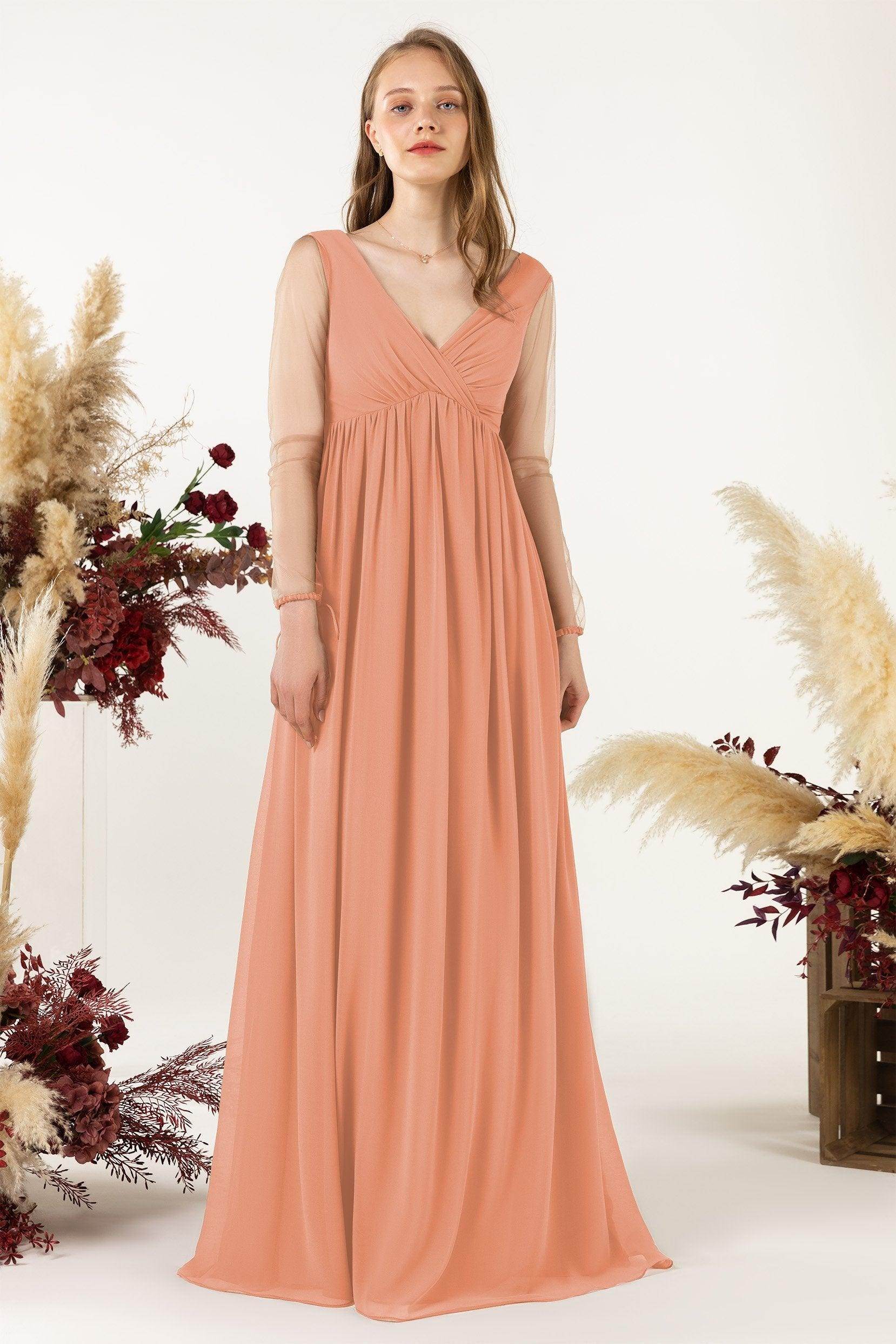 A-Line Sweep-Brush Train Chiffon Bridesmaid Dress CB0461