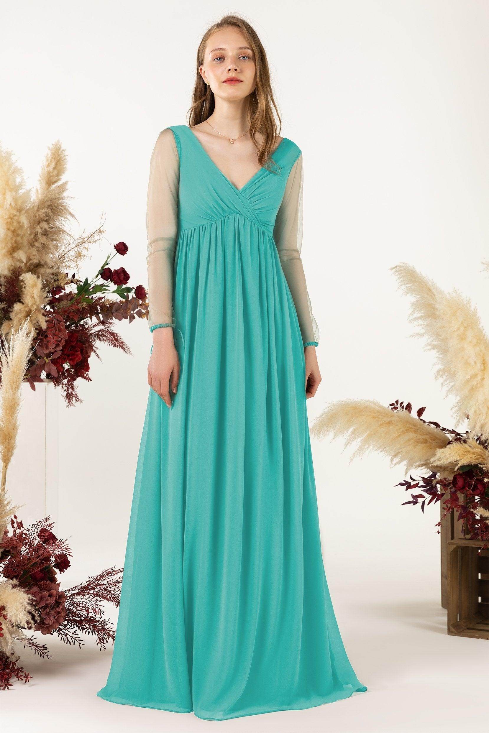 A-Line Sweep-Brush Train Chiffon Bridesmaid Dress CB0461
