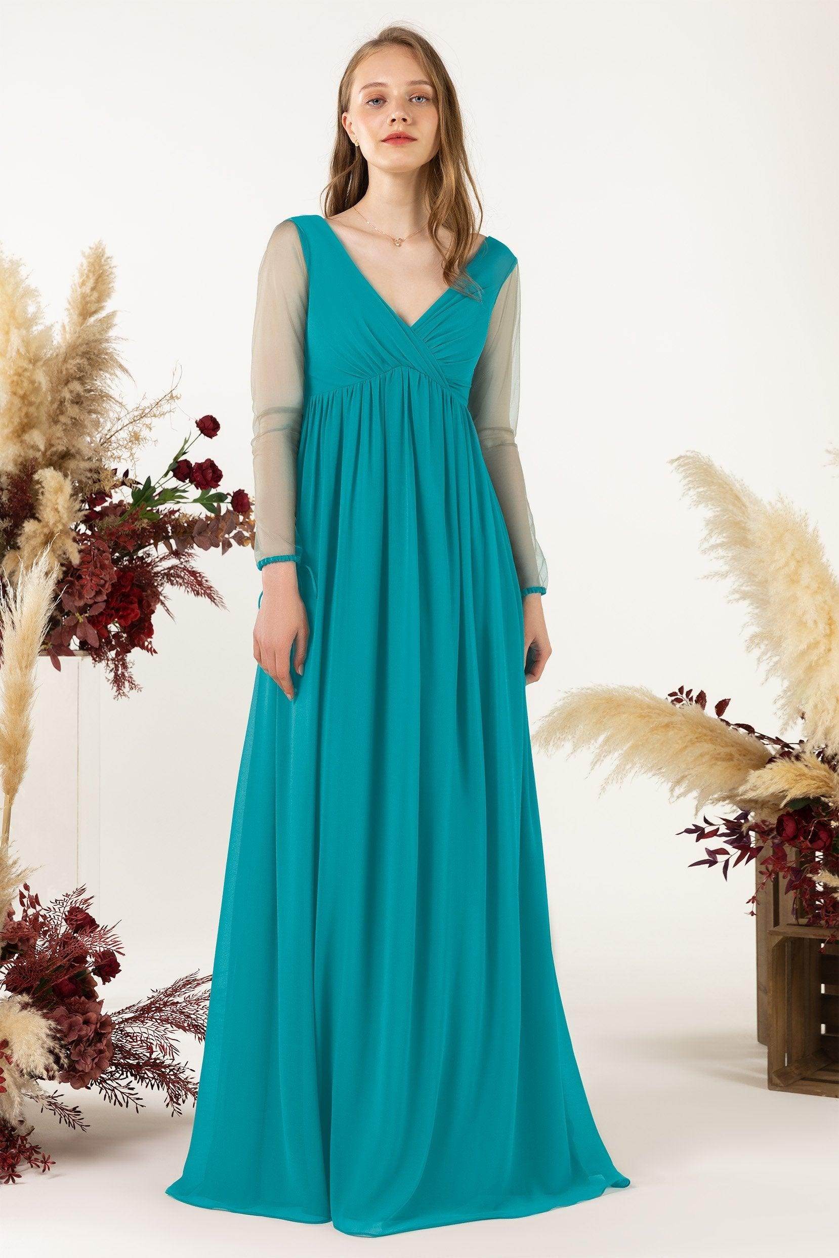 A-Line Sweep-Brush Train Chiffon Bridesmaid Dress CB0461