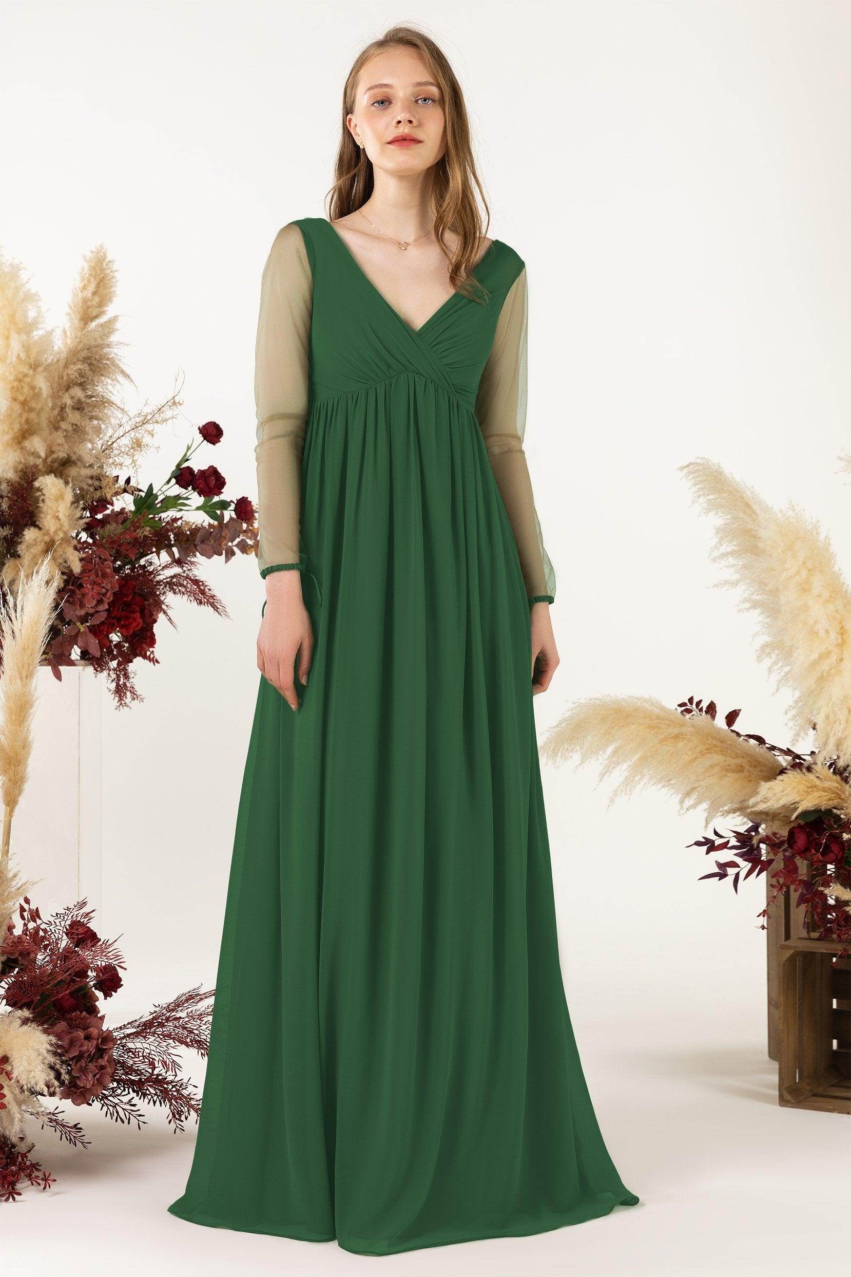 A-Line Sweep-Brush Train Chiffon Bridesmaid Dress CB0461