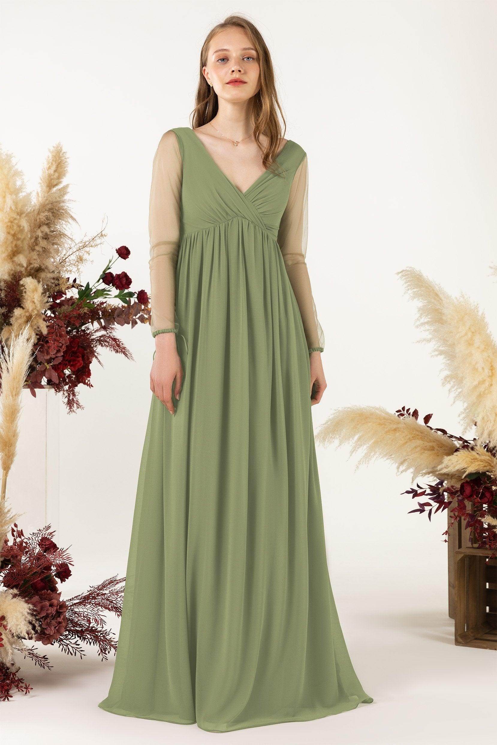 A-Line Sweep-Brush Train Chiffon Bridesmaid Dress CB0461