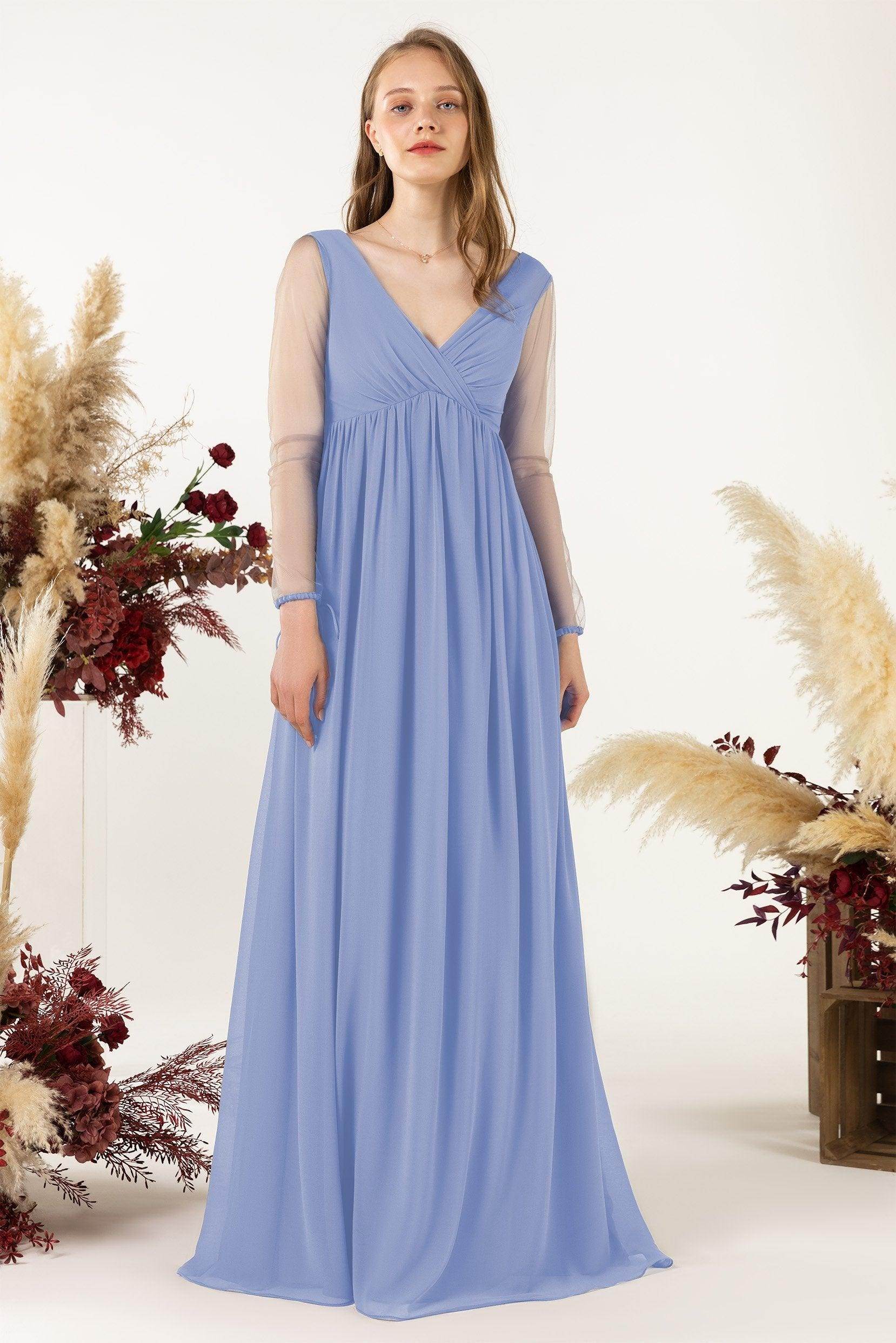 A-Line Sweep-Brush Train Chiffon Bridesmaid Dress CB0461