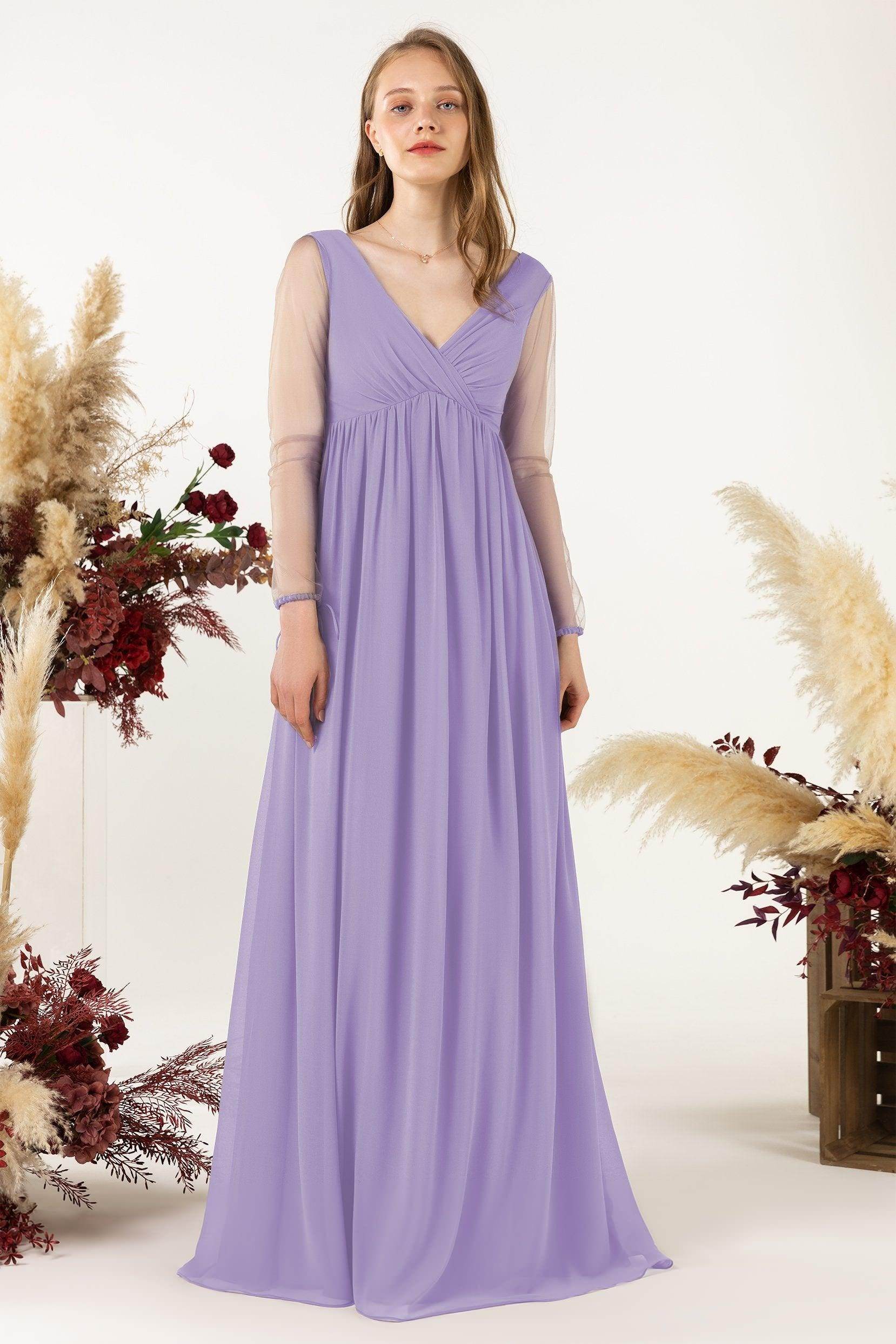 A-Line Sweep-Brush Train Chiffon Bridesmaid Dress CB0461