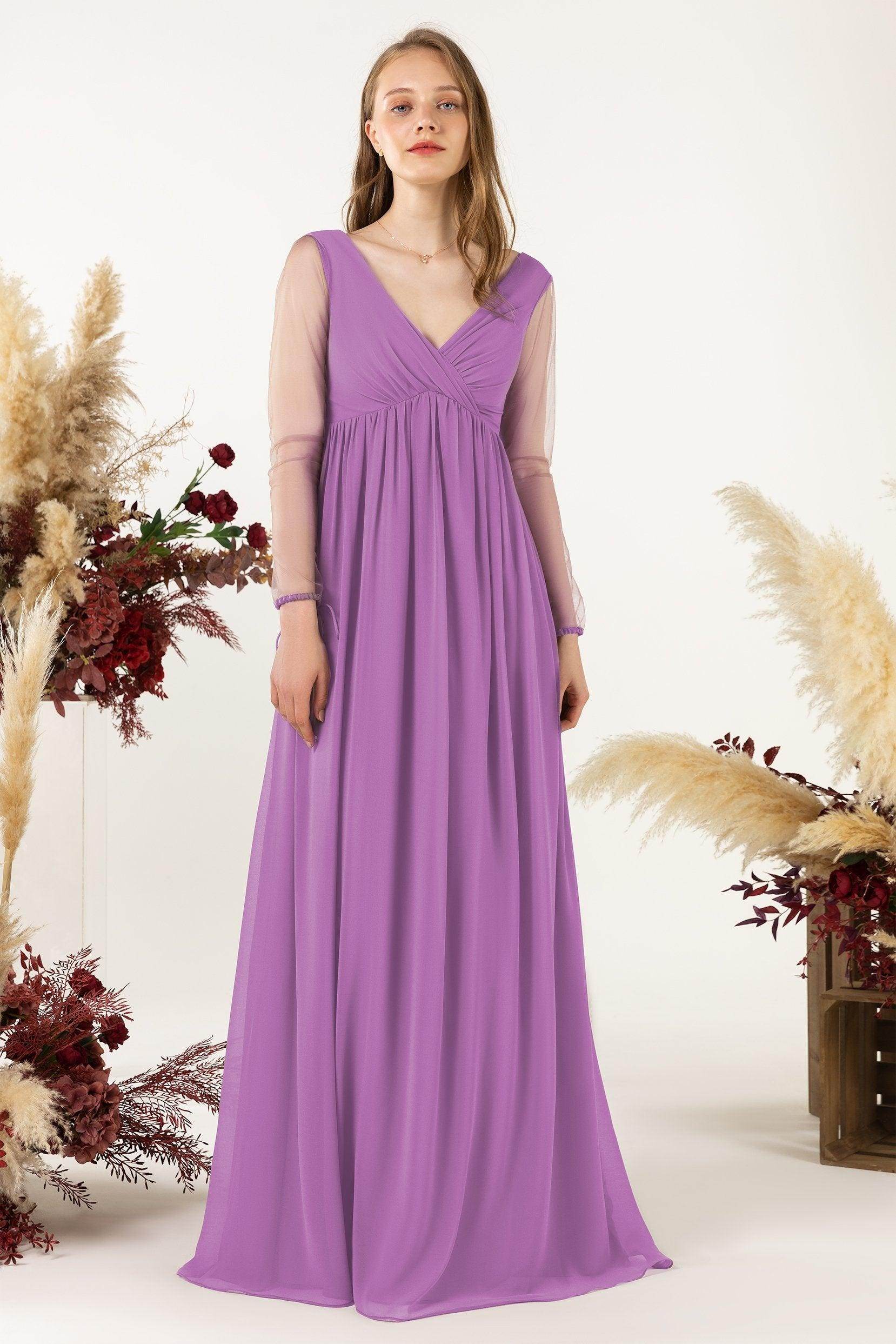 A-Line Sweep-Brush Train Chiffon Bridesmaid Dress CB0461