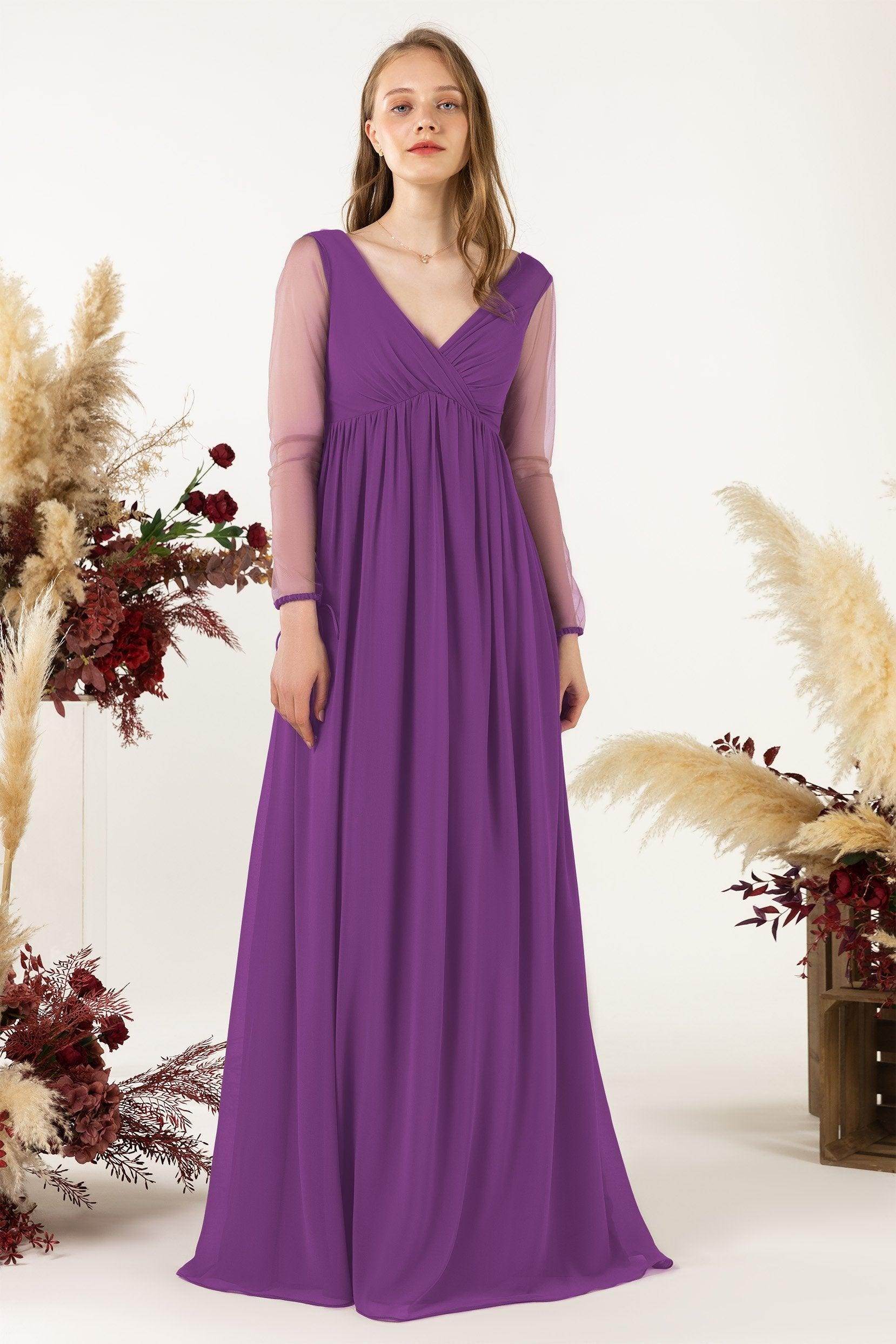A-Line Sweep-Brush Train Chiffon Bridesmaid Dress CB0461
