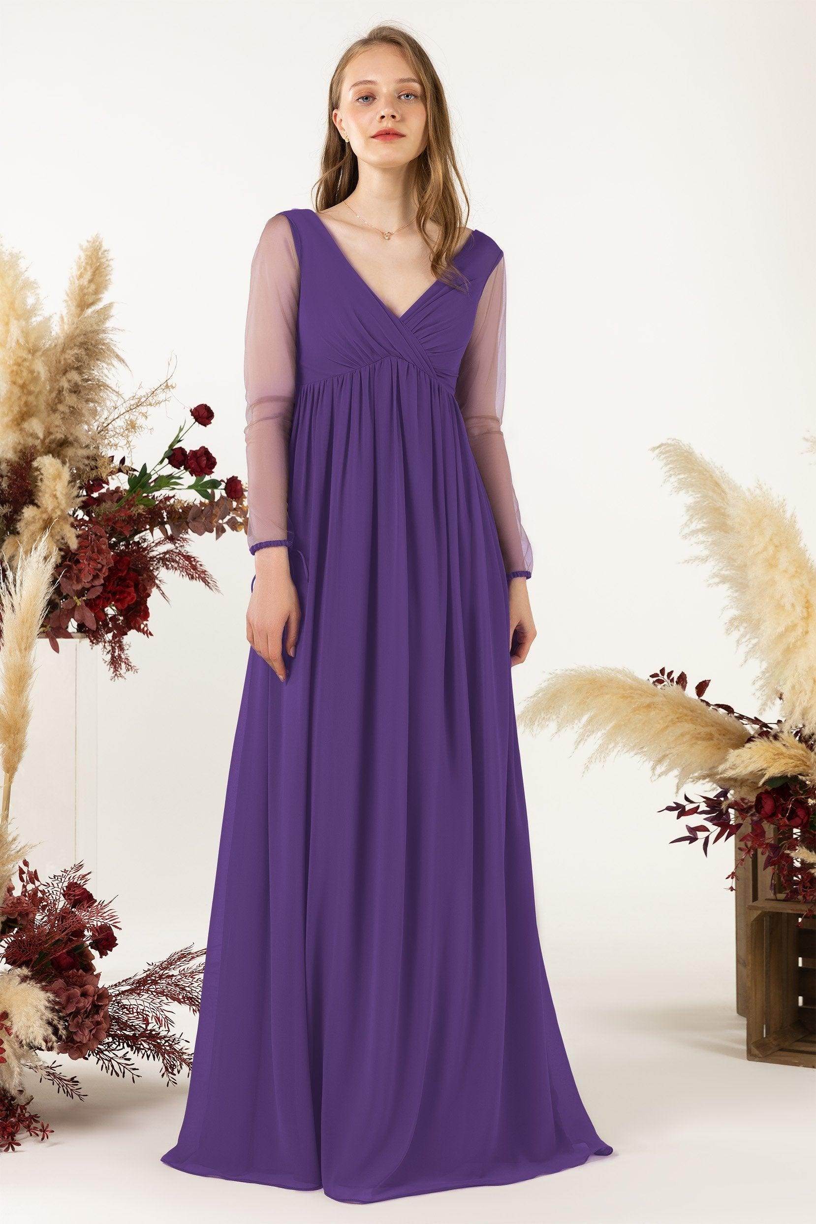 A-Line Sweep-Brush Train Chiffon Bridesmaid Dress CB0461