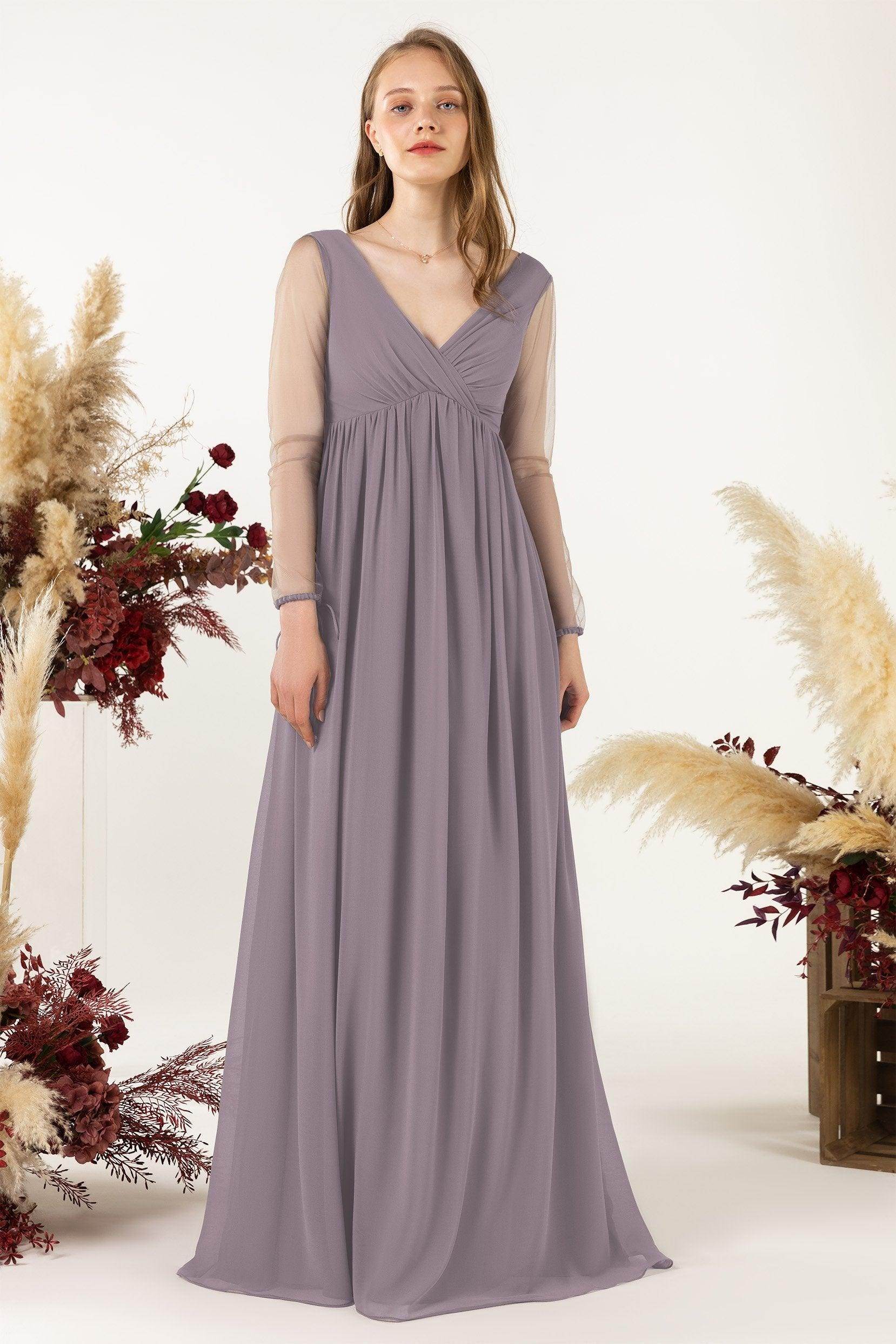 A-Line Sweep-Brush Train Chiffon Bridesmaid Dress CB0461