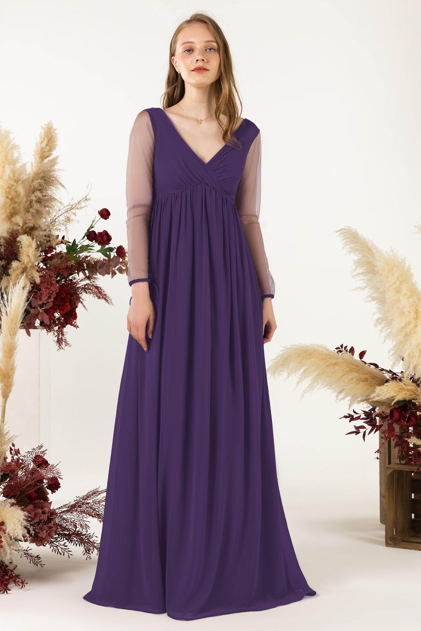 A-Line Sweep-Brush Train Chiffon Bridesmaid Dress CB0461
