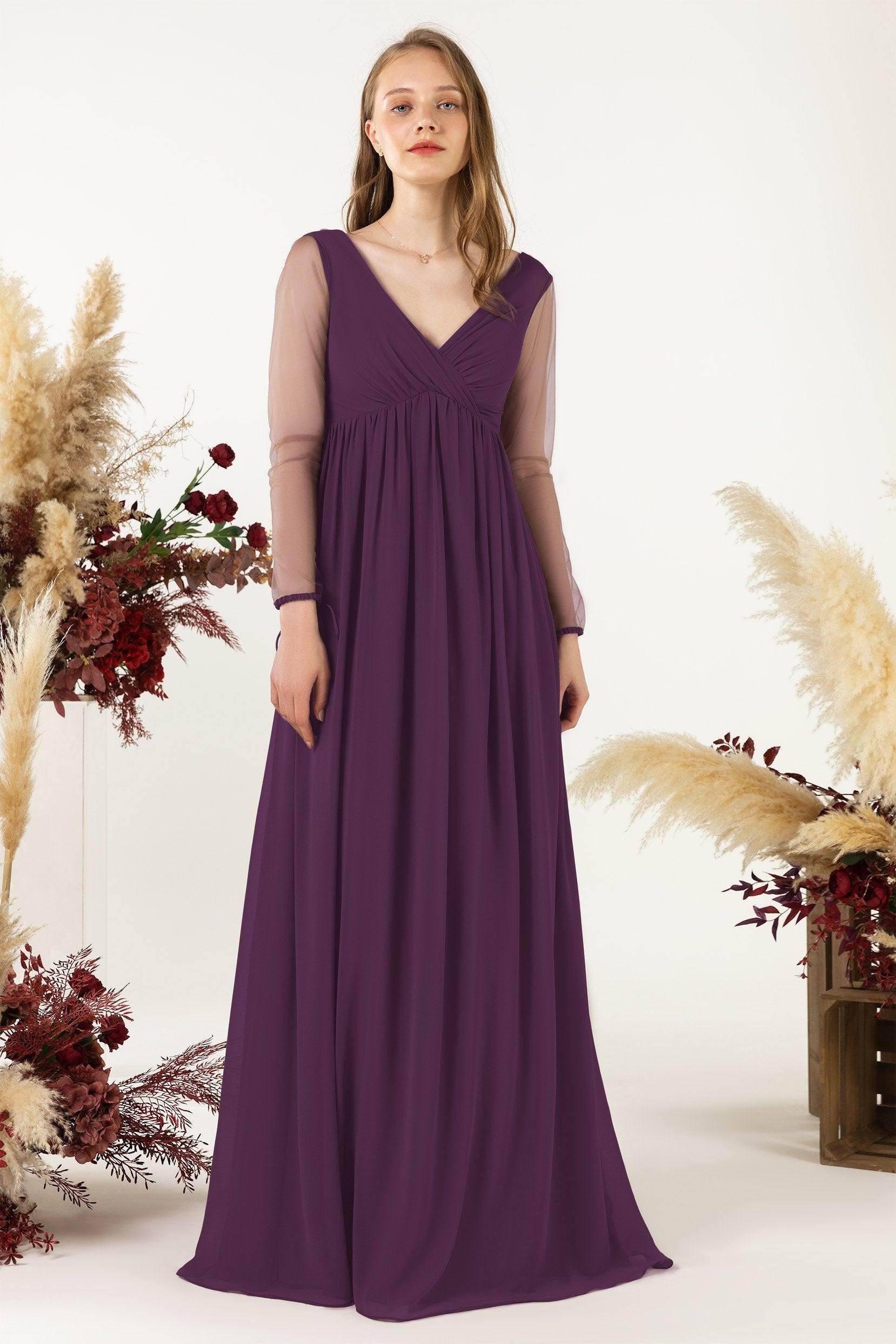 A-Line Sweep-Brush Train Chiffon Bridesmaid Dress CB0461