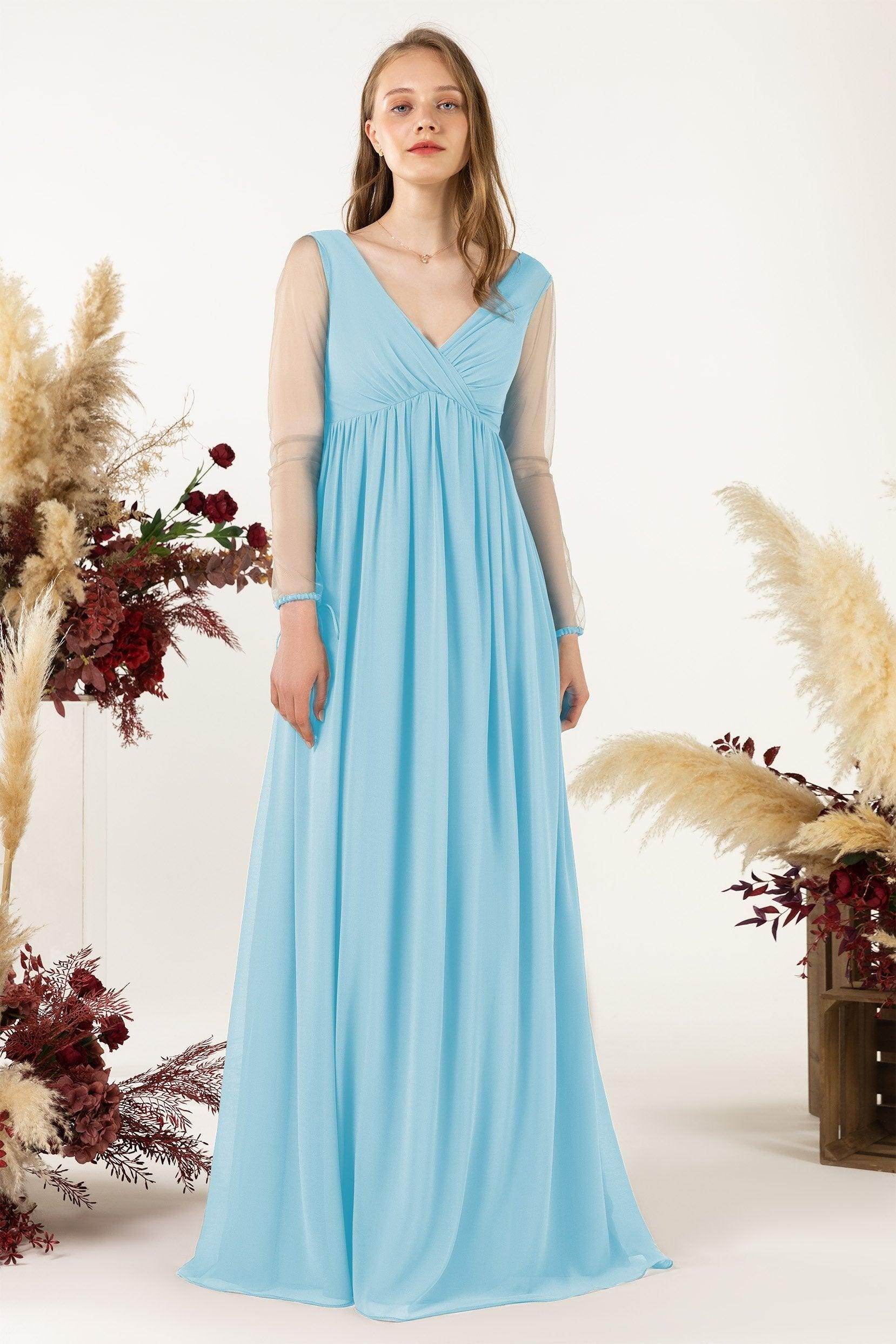 A-Line Sweep-Brush Train Chiffon Bridesmaid Dress CB0461