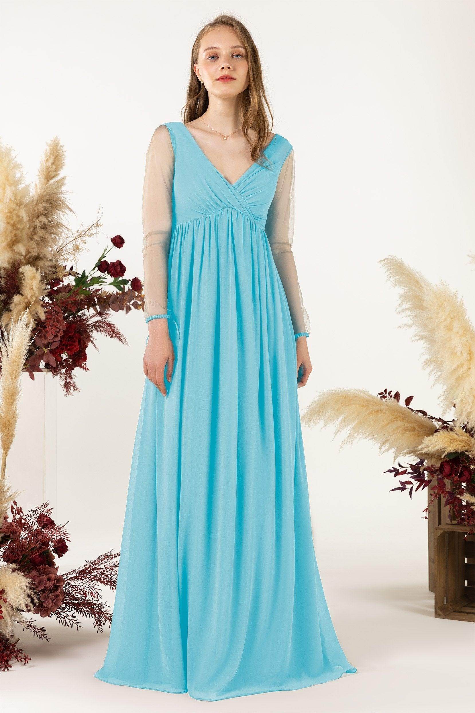 A-Line Sweep-Brush Train Chiffon Bridesmaid Dress CB0461