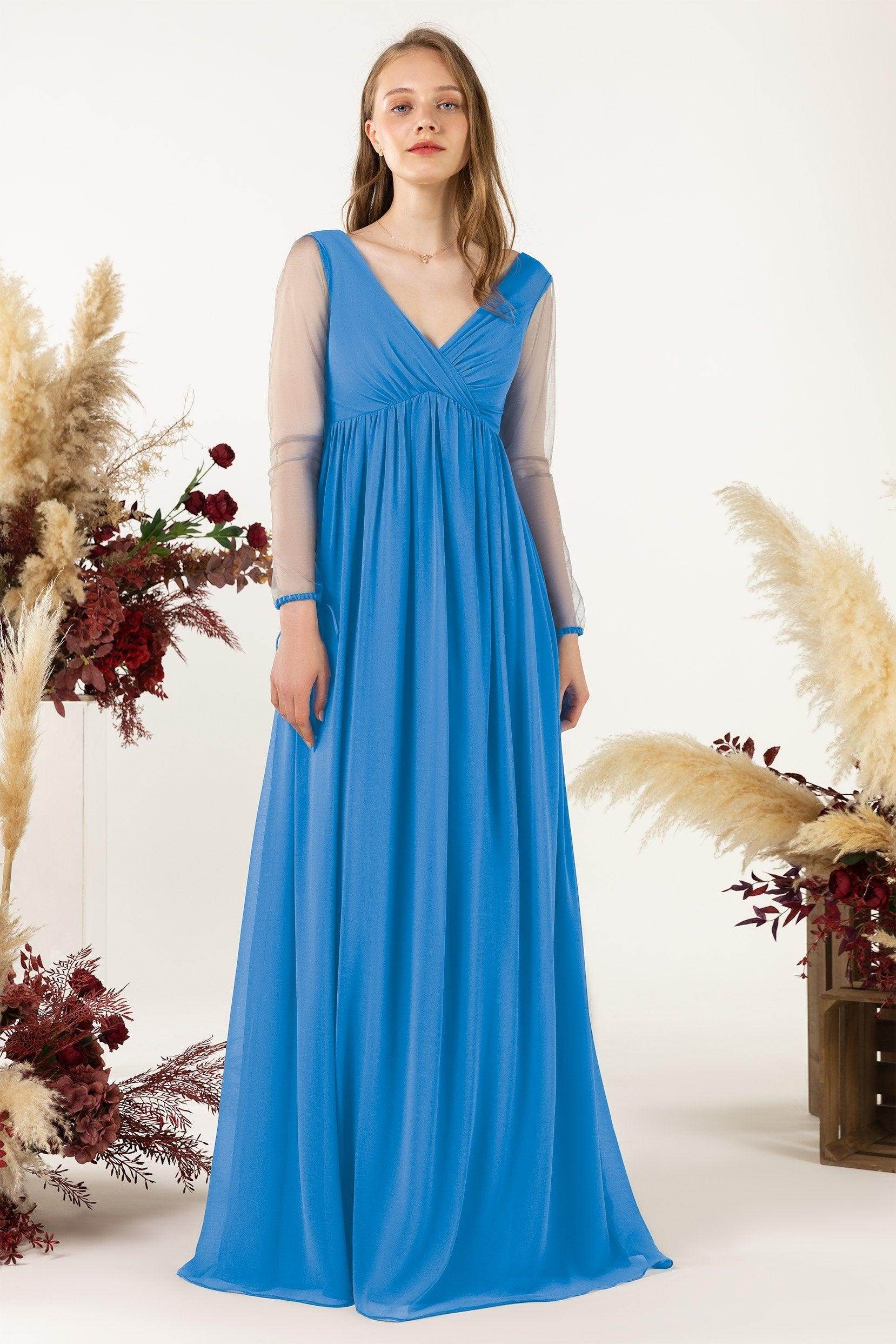A-Line Sweep-Brush Train Chiffon Bridesmaid Dress CB0461