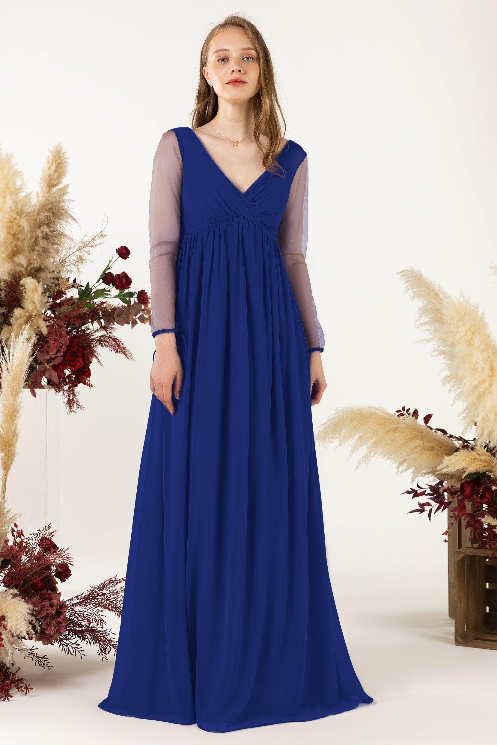 A-Line Sweep-Brush Train Chiffon Bridesmaid Dress CB0461