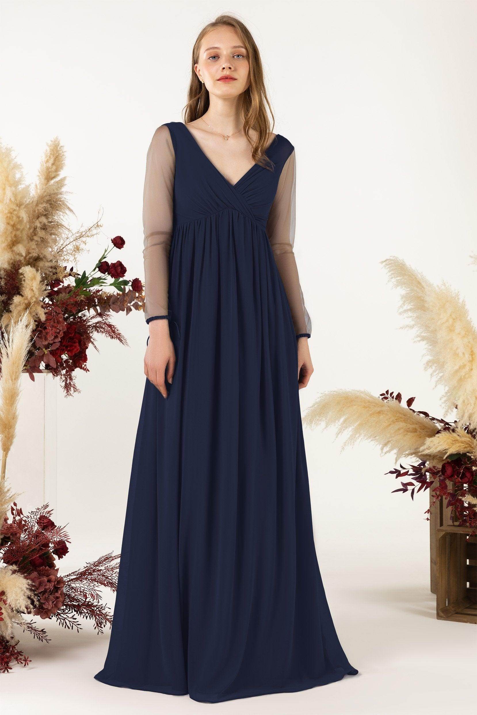 A-Line Sweep-Brush Train Chiffon Bridesmaid Dress CB0461