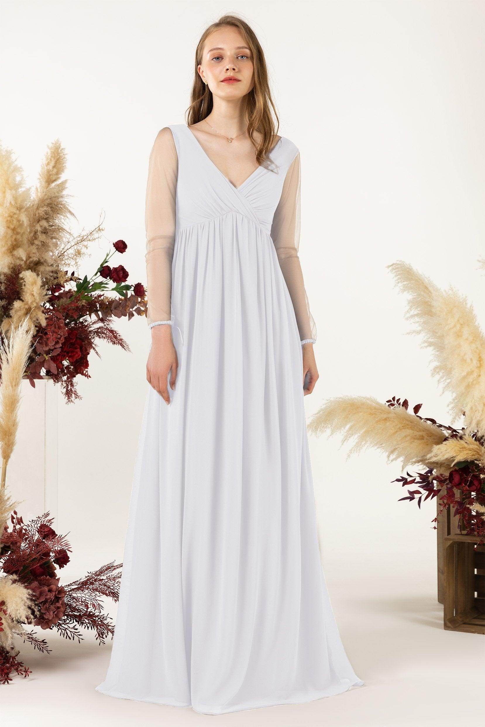A-Line Sweep-Brush Train Chiffon Bridesmaid Dress CB0461