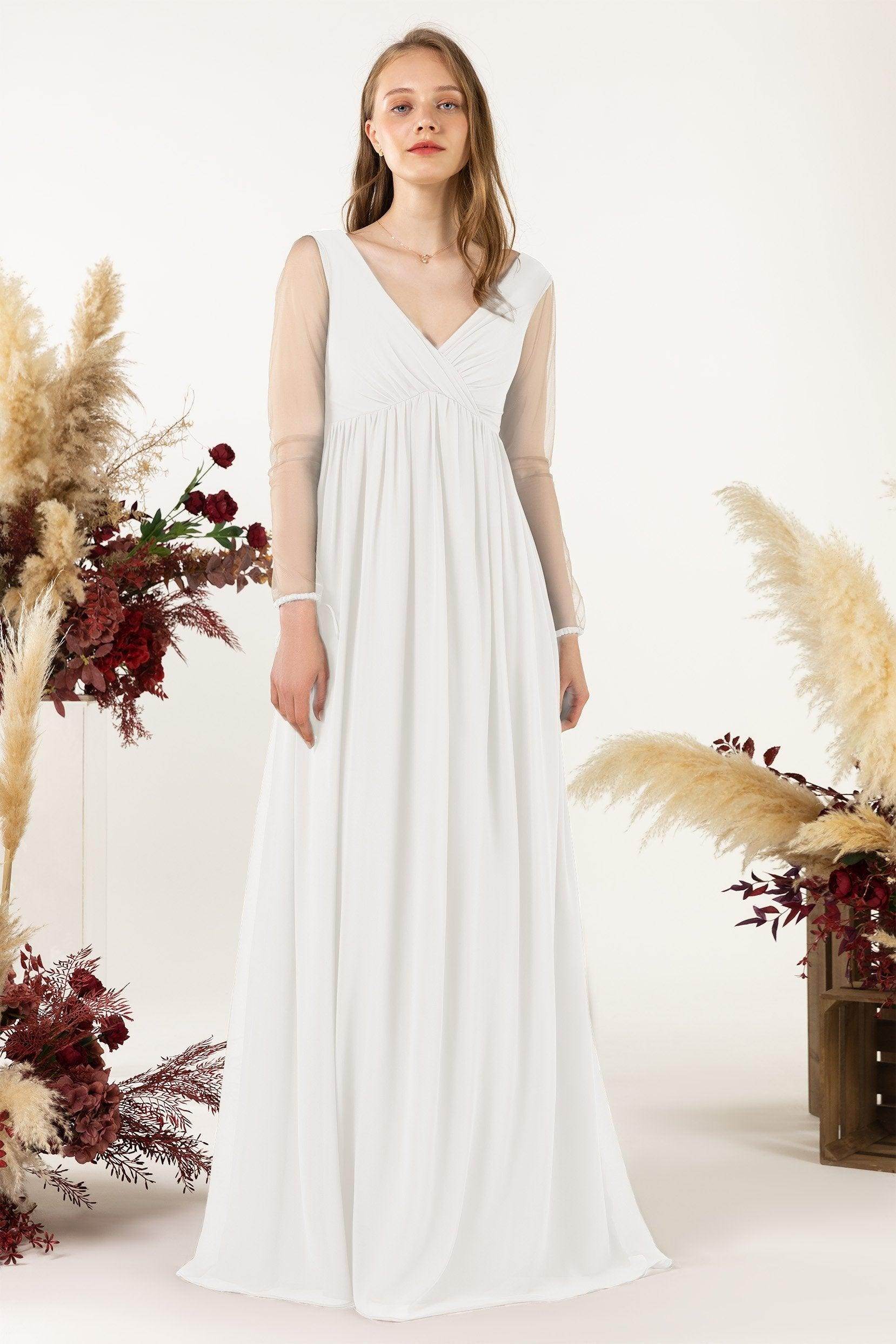 A-Line Sweep-Brush Train Chiffon Bridesmaid Dress CB0461