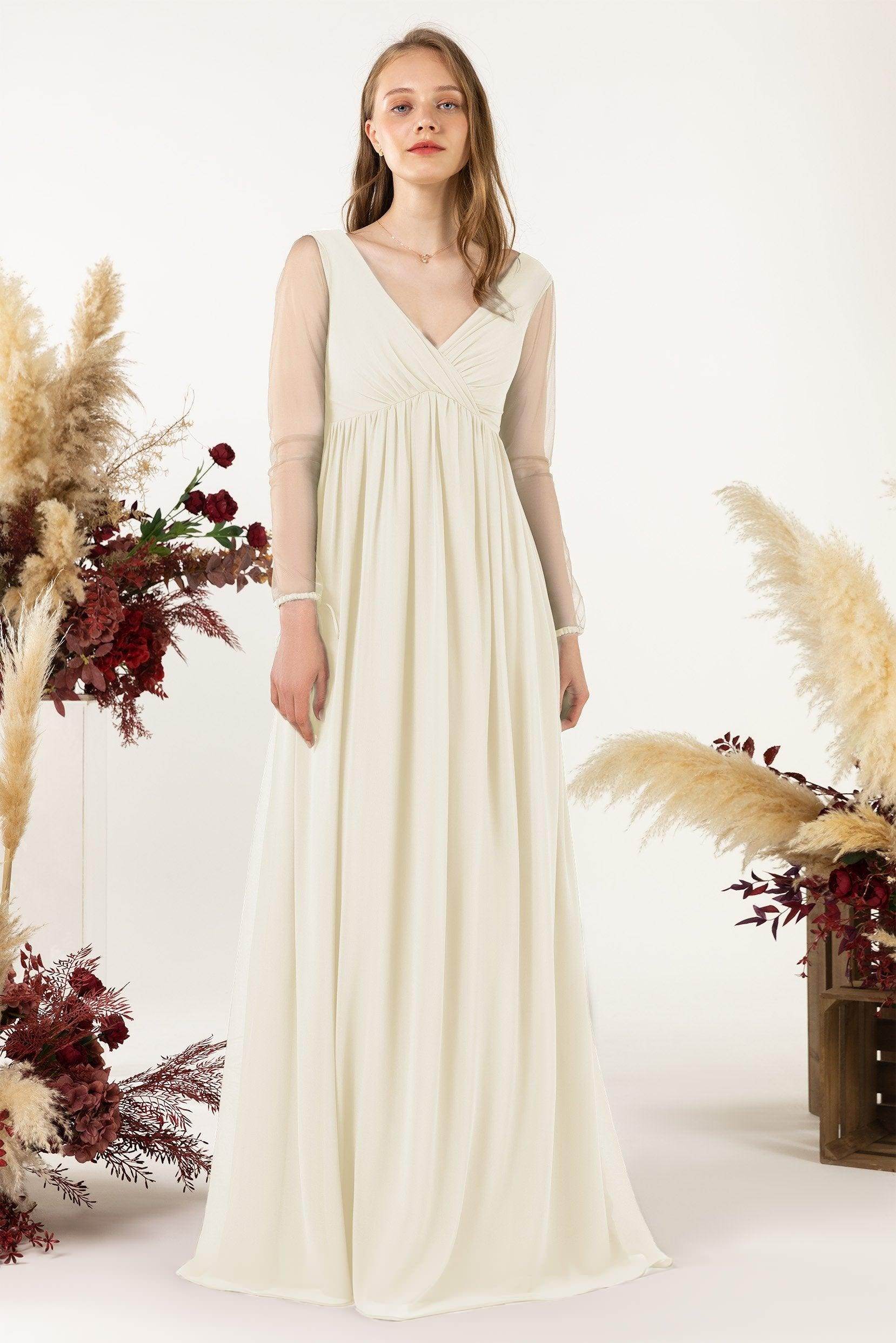 A-Line Sweep-Brush Train Chiffon Bridesmaid Dress CB0461