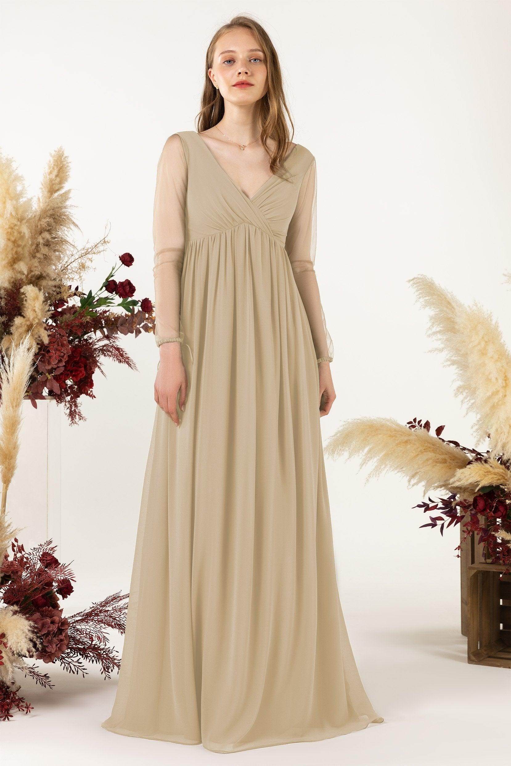 A-Line Sweep-Brush Train Chiffon Bridesmaid Dress CB0461