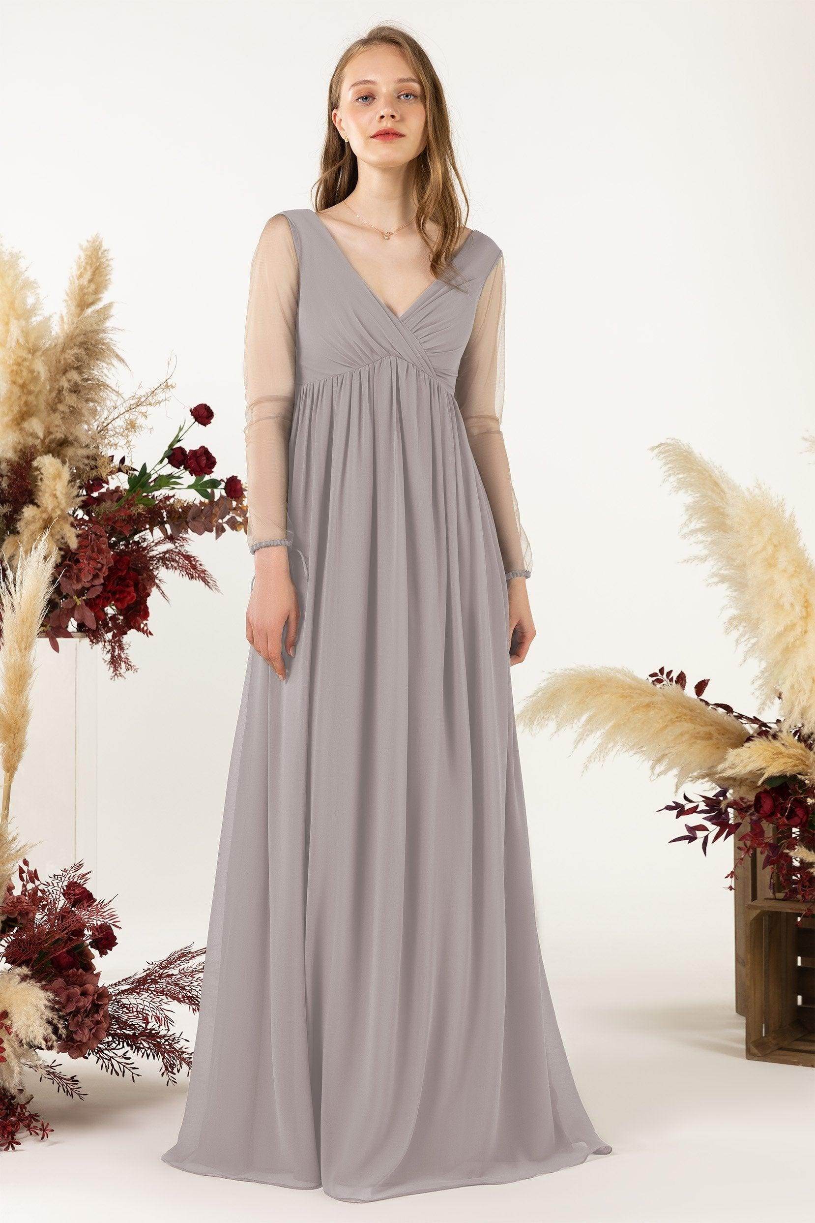 A-Line Sweep-Brush Train Chiffon Bridesmaid Dress CB0461