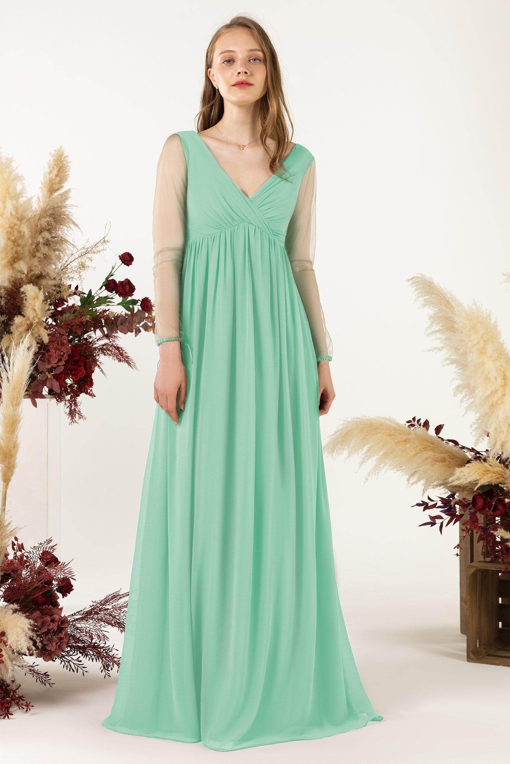 A-Line Sweep-Brush Train Chiffon Bridesmaid Dress CB0461