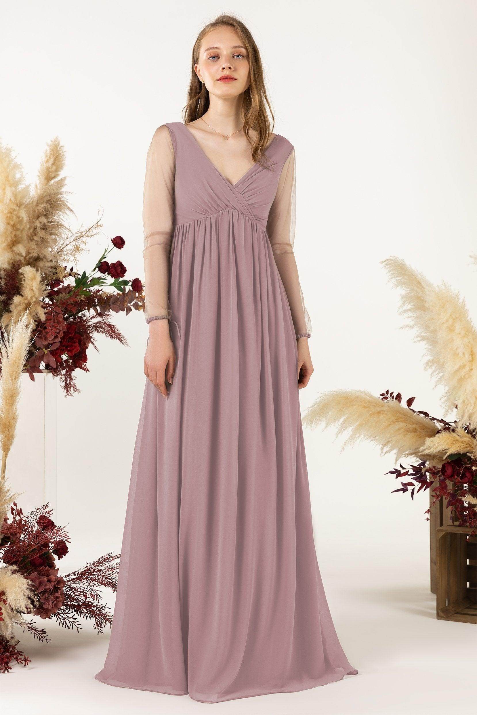A-Line Sweep-Brush Train Chiffon Bridesmaid Dress CB0461