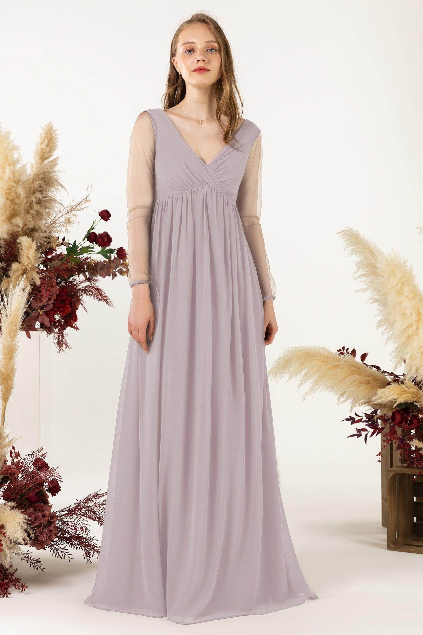 A-Line Sweep-Brush Train Chiffon Bridesmaid Dress CB0461