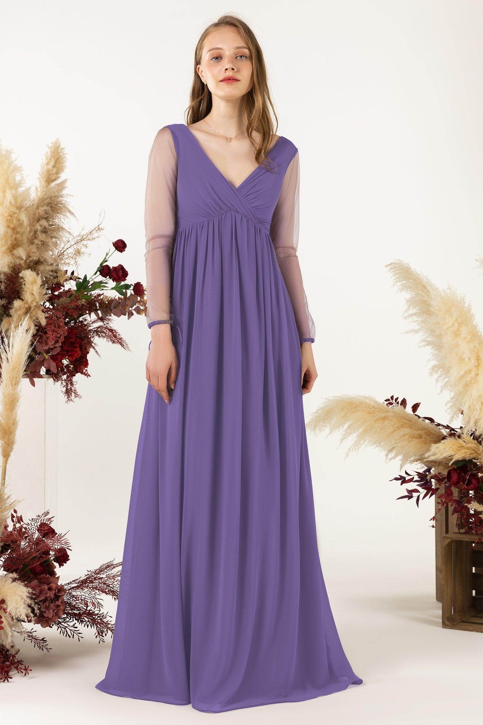 A-Line Sweep-Brush Train Chiffon Bridesmaid Dress CB0461
