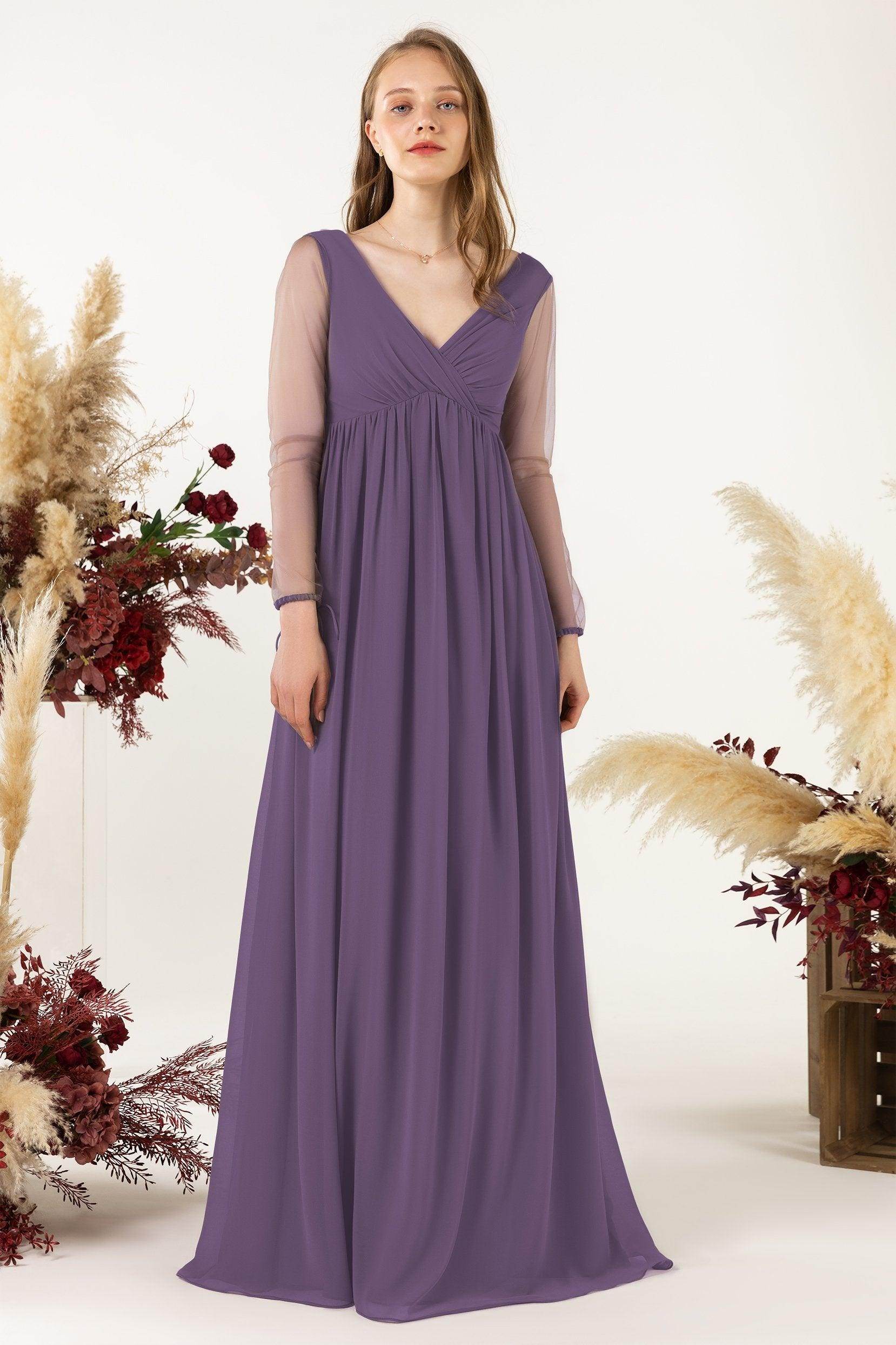 A-Line Sweep-Brush Train Chiffon Bridesmaid Dress CB0461