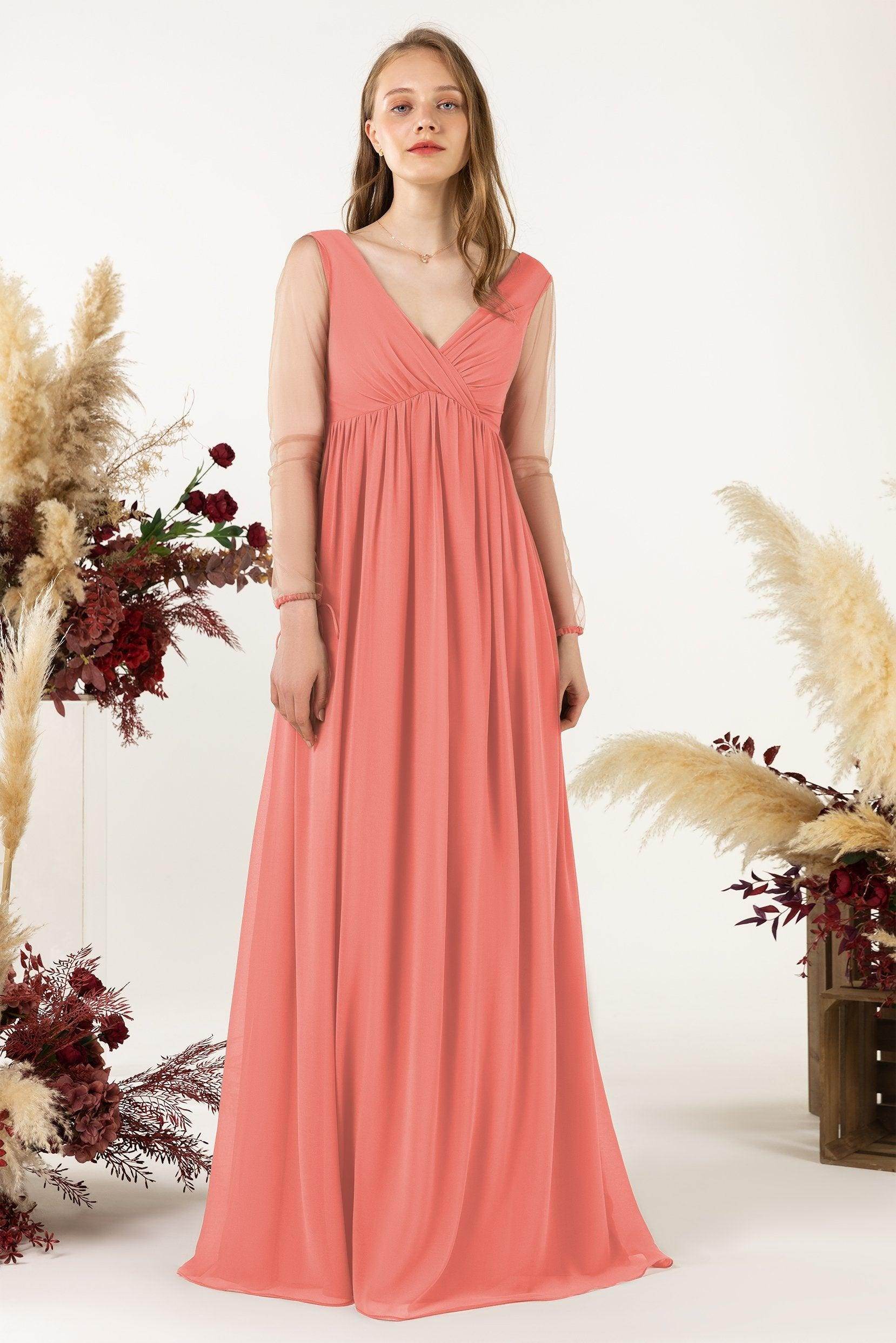 A-Line Sweep-Brush Train Chiffon Bridesmaid Dress CB0461