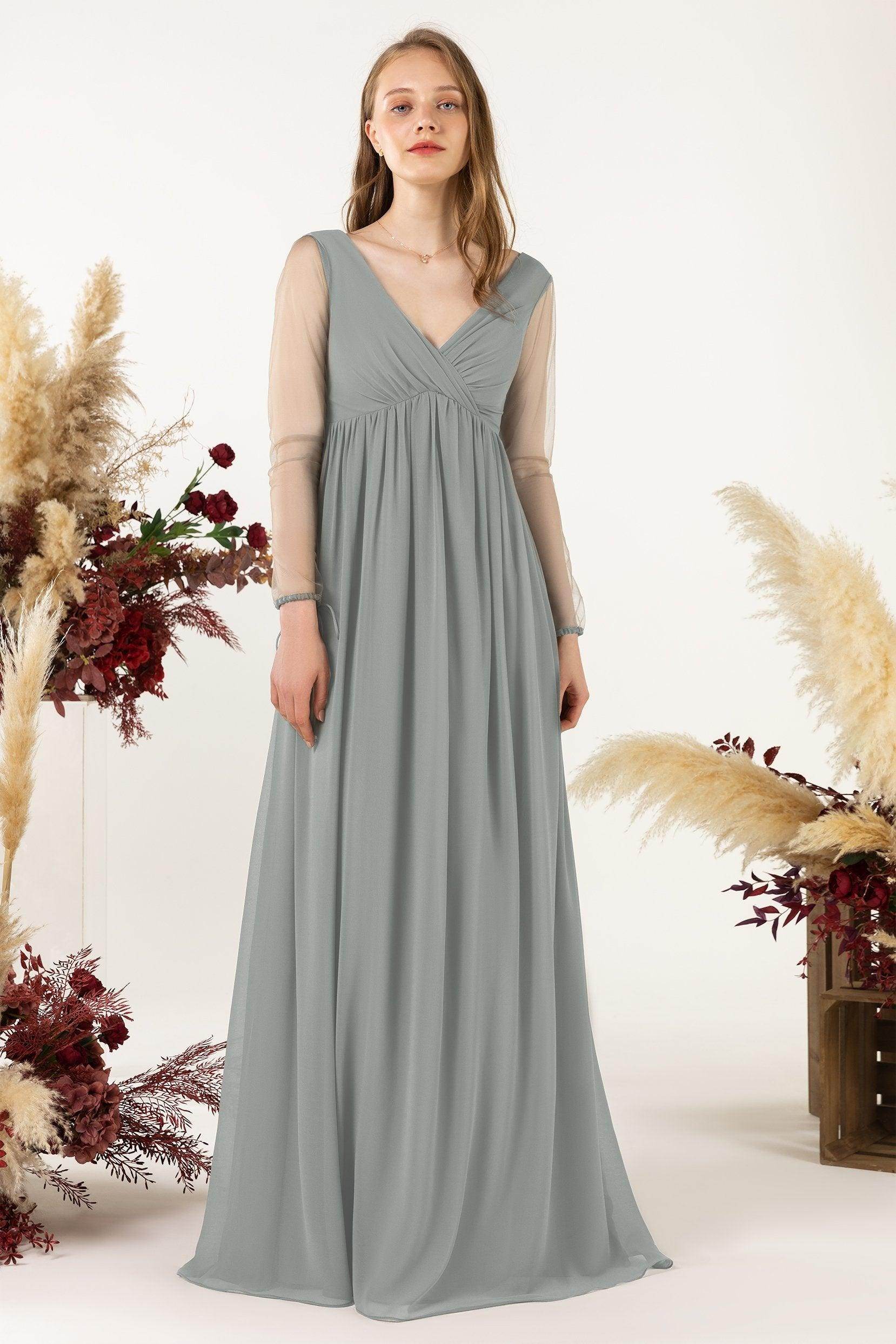 A-Line Sweep-Brush Train Chiffon Bridesmaid Dress CB0461