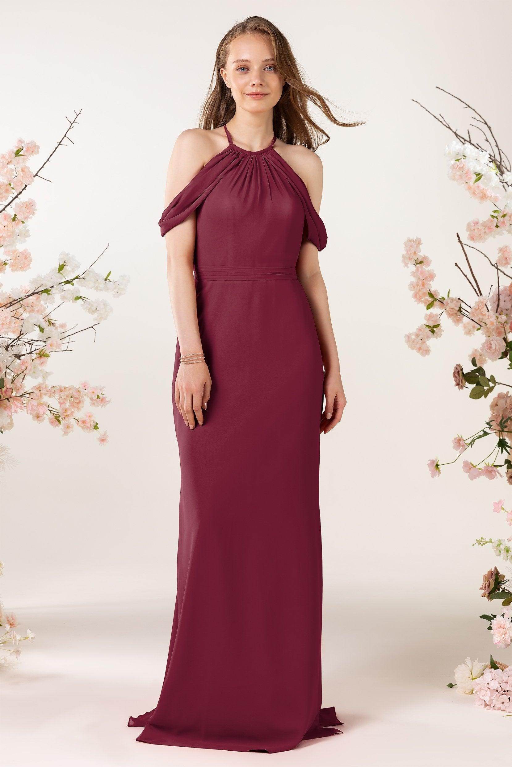 Sheath-Column Sweep Train Chiffon Bridesmaid Dress CB0463