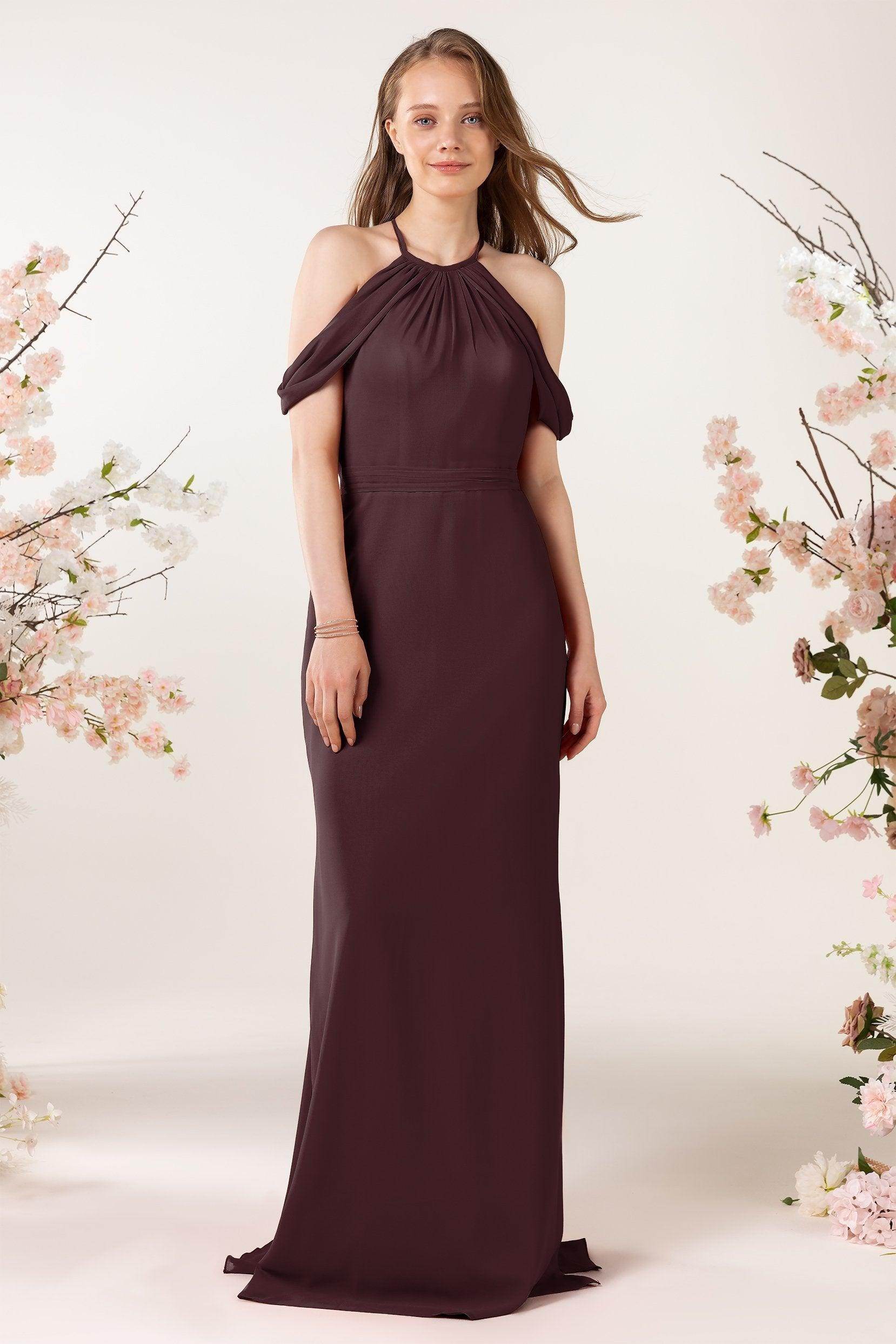 Sheath-Column Sweep Train Chiffon Bridesmaid Dress CB0463