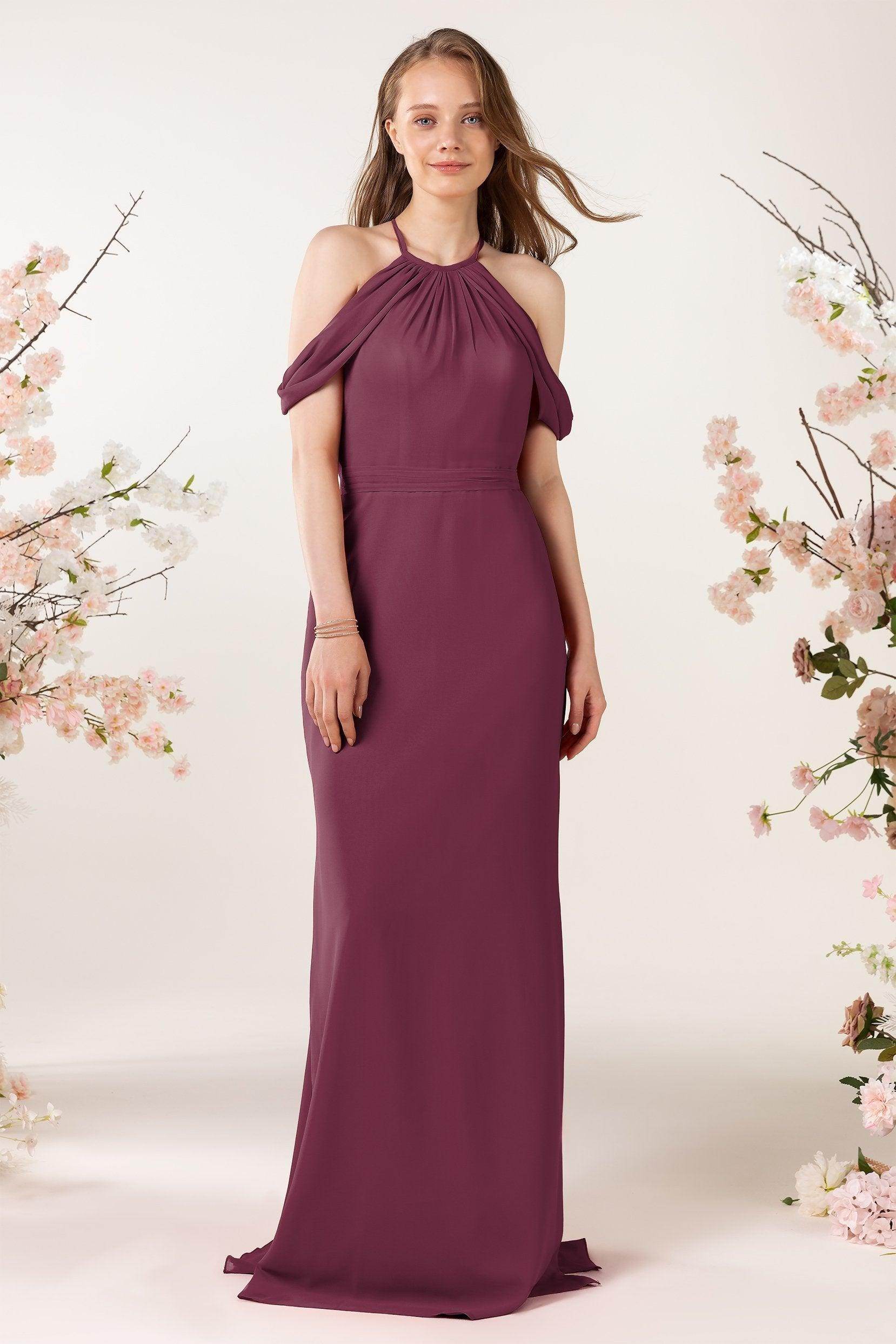 Sheath-Column Sweep Train Chiffon Bridesmaid Dress CB0463