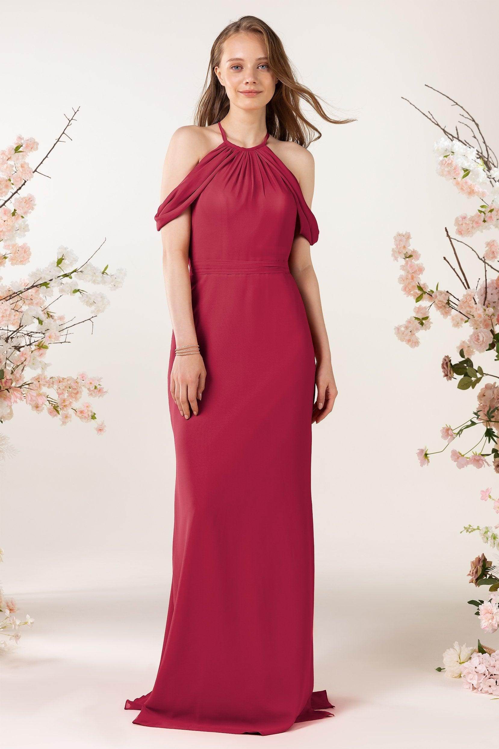 Sheath-Column Sweep Train Chiffon Bridesmaid Dress CB0463