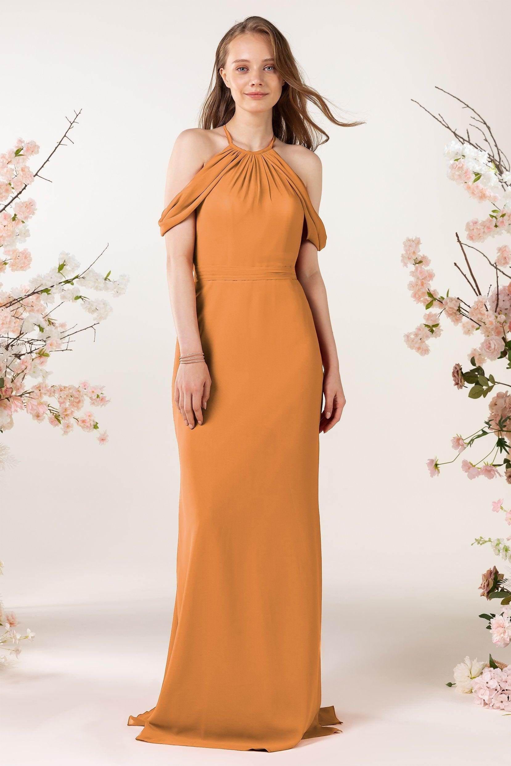 Sheath-Column Sweep Train Chiffon Bridesmaid Dress CB0463