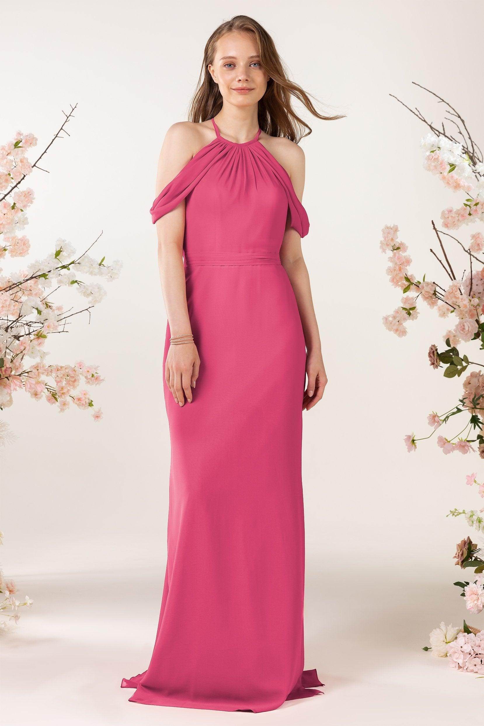 Sheath-Column Sweep Train Chiffon Bridesmaid Dress CB0463