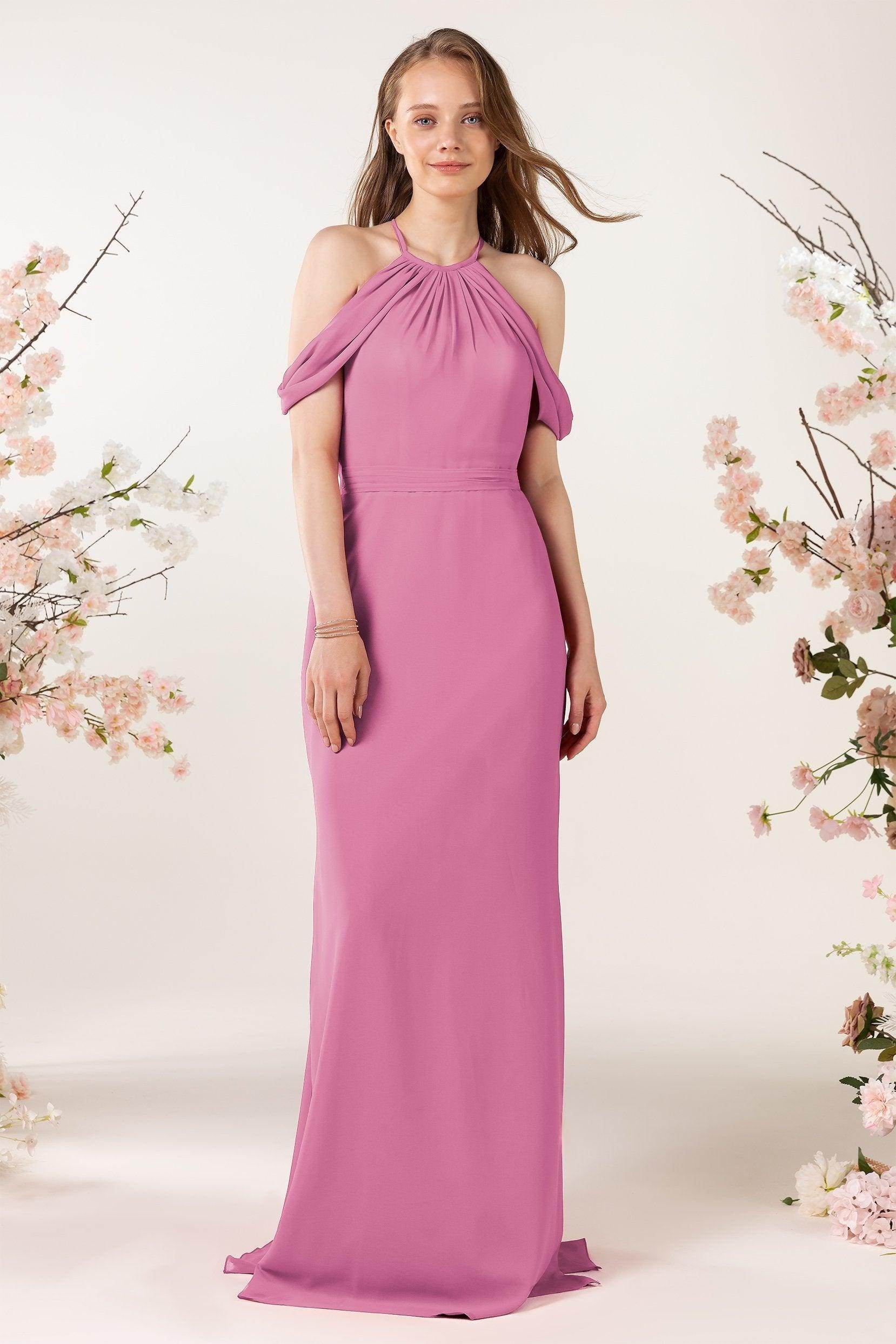 Sheath-Column Sweep Train Chiffon Bridesmaid Dress CB0463