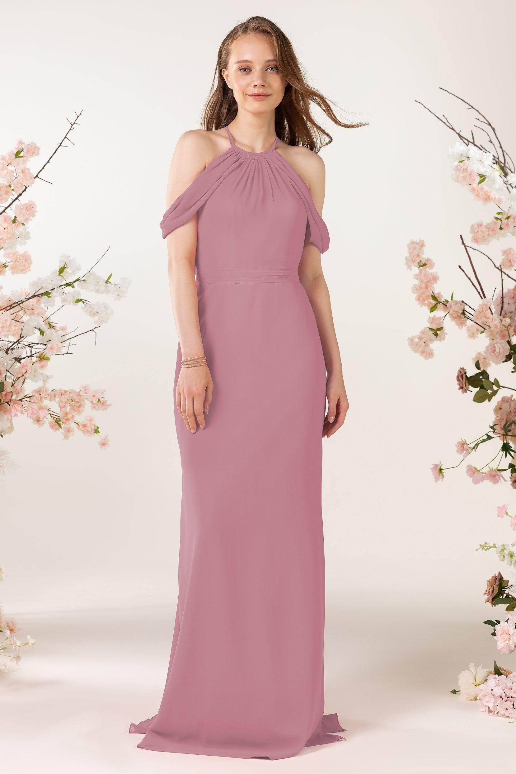 Sheath-Column Sweep Train Chiffon Bridesmaid Dress CB0463