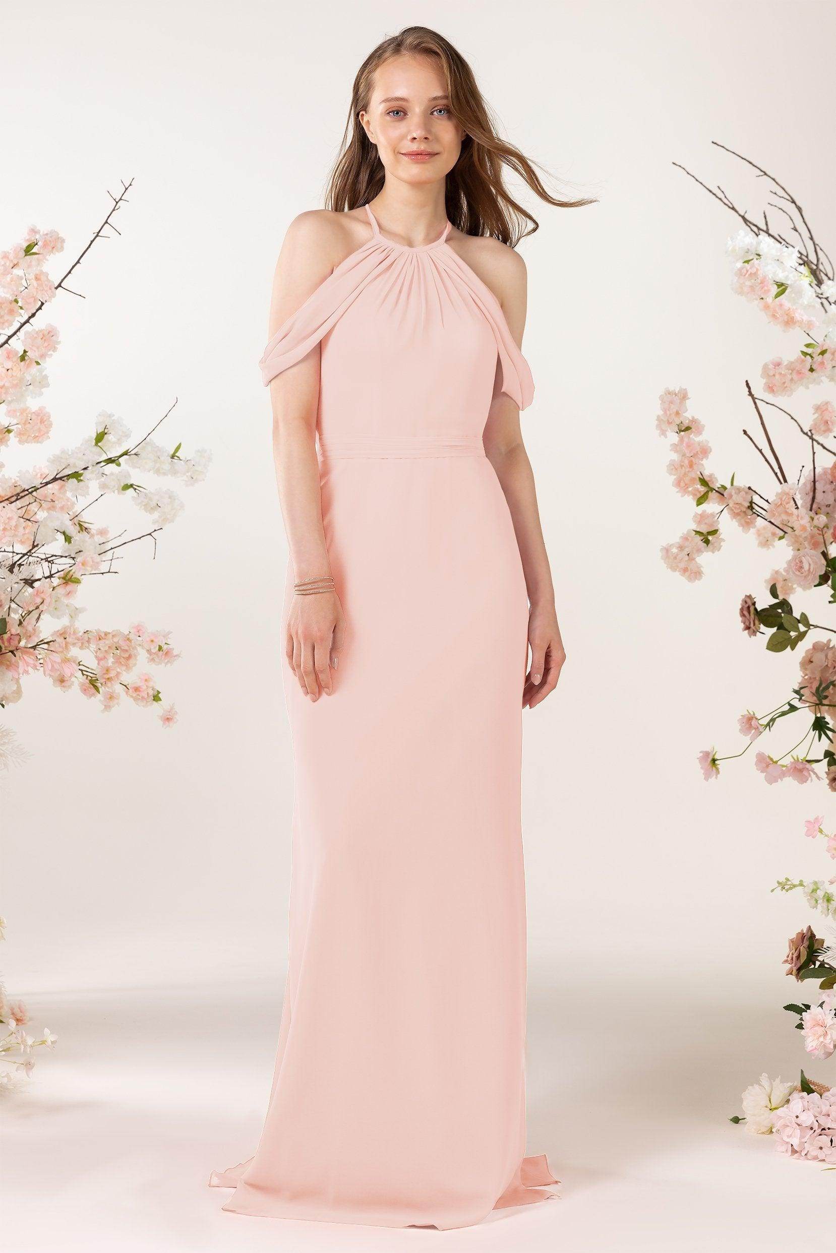 Sheath-Column Sweep Train Chiffon Bridesmaid Dress CB0463