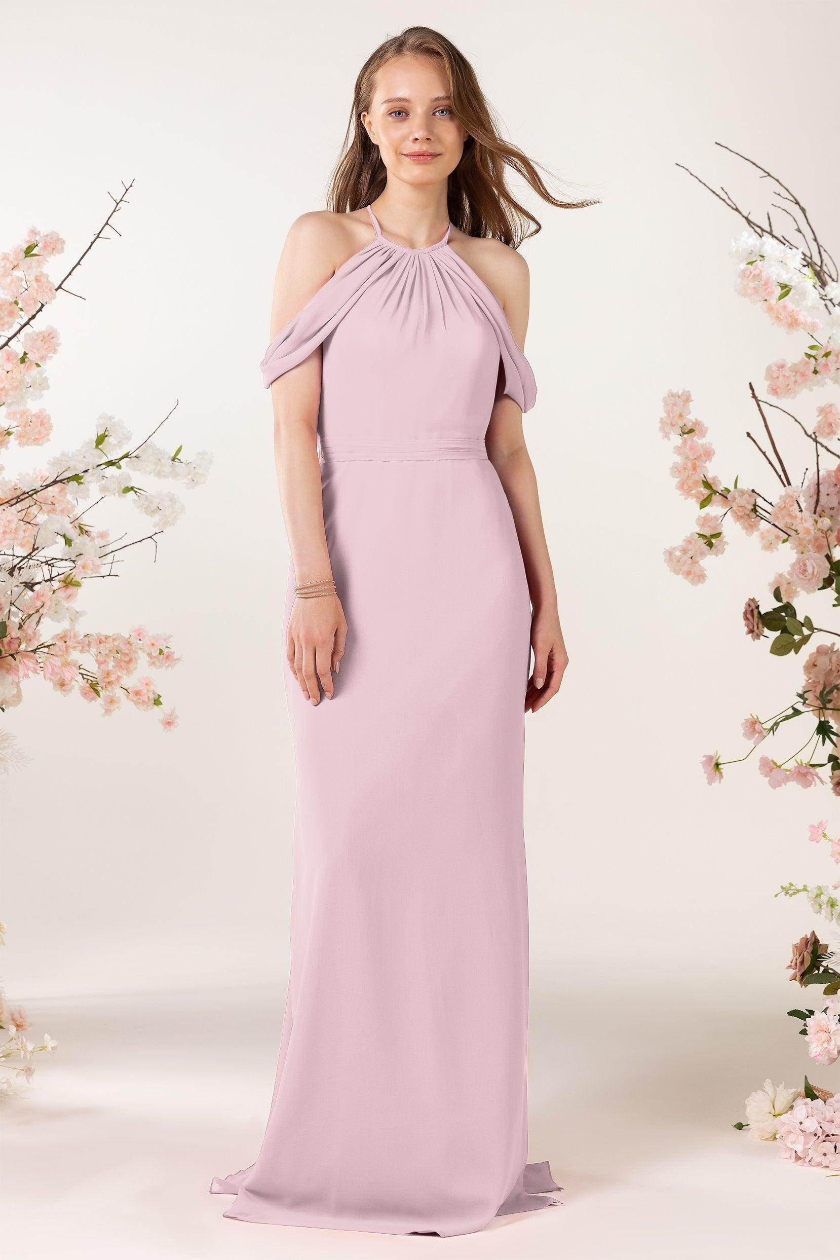 Sheath-Column Sweep Train Chiffon Bridesmaid Dress CB0463