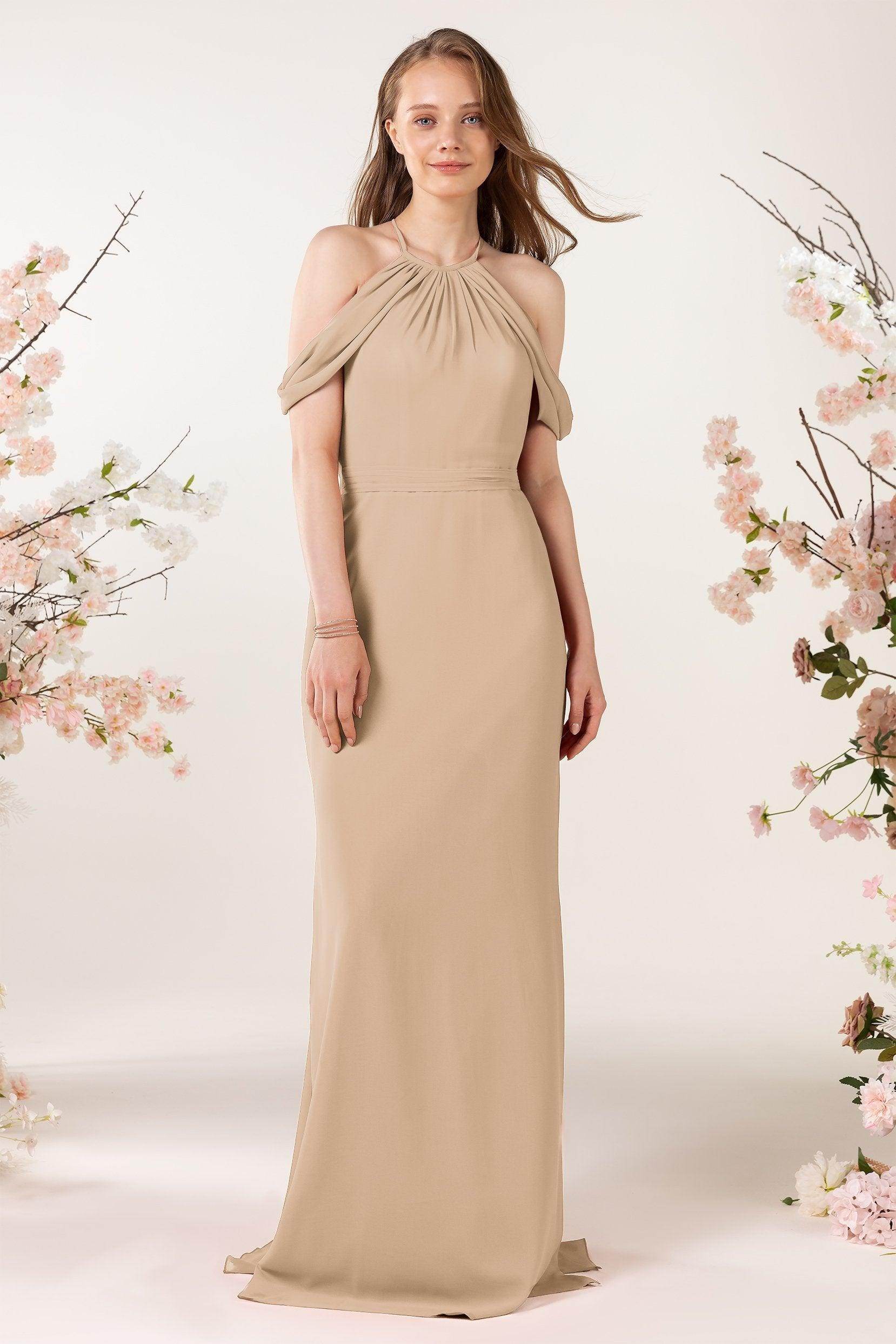 Sheath-Column Sweep Train Chiffon Bridesmaid Dress CB0463